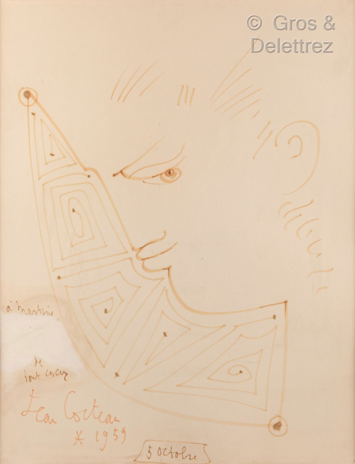 Jean COCTEAU (1889-1963) Volto di profilo, 1959

Pennarello su carta. 

Firmato,&hellip;