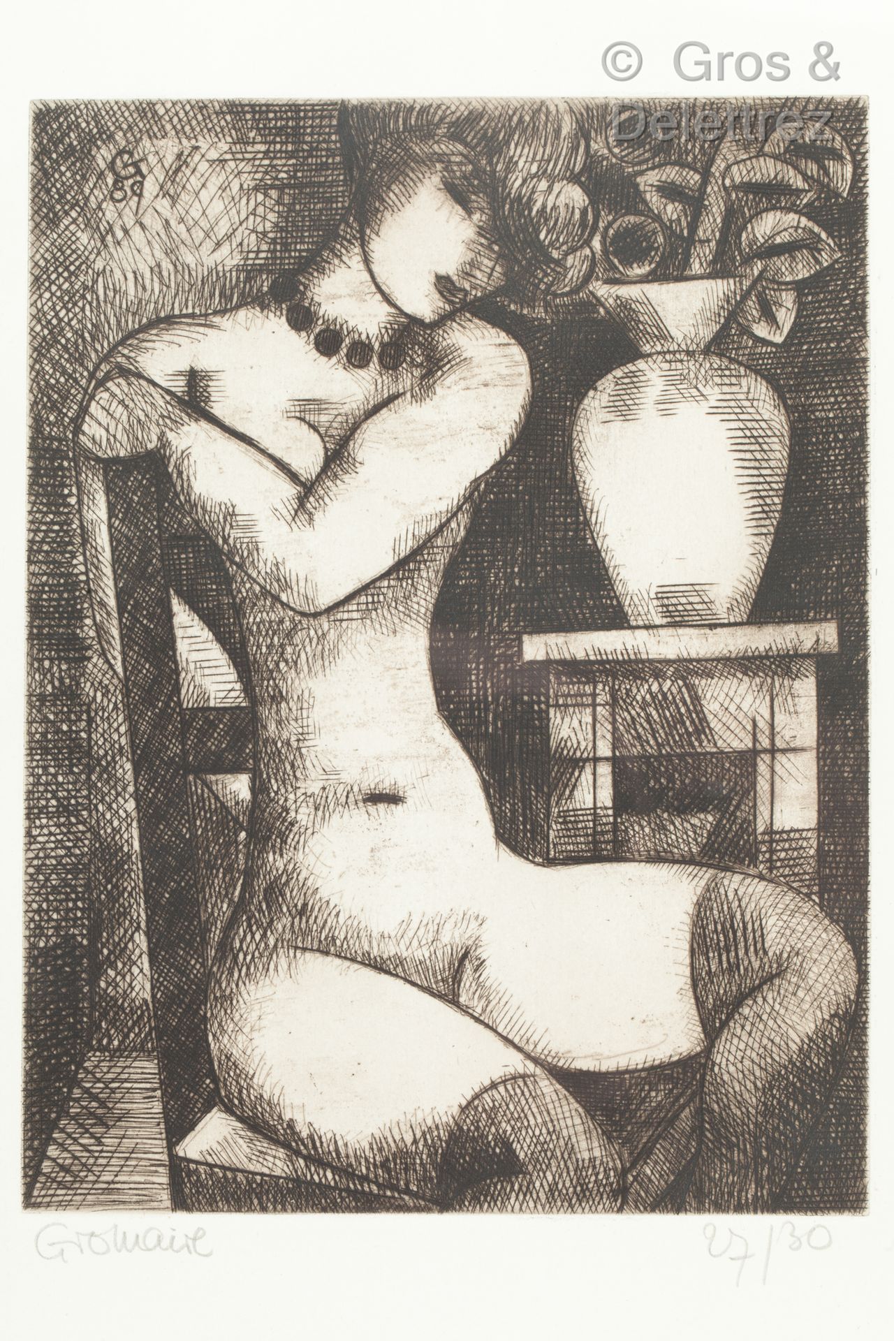 Marcel GROMAIRE (1892 - 1971) 带花瓶的裸体。1930

已签名的蚀刻版画，编号为27/30。

小小的狐臭。

(F.Gromai&hellip;