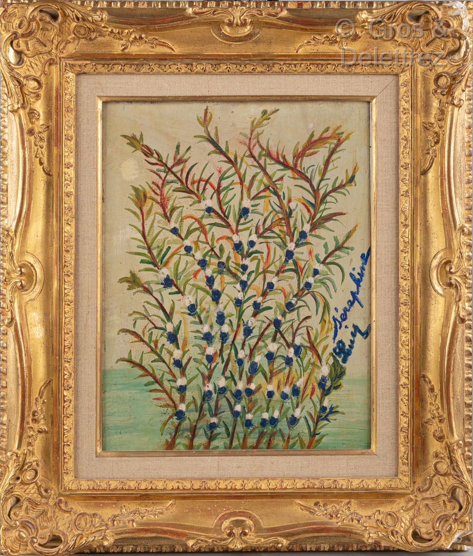 Attribué à Séraphine DE SENLIS (1864-1942) Blue and White Flowers 

Oil on panel&hellip;
