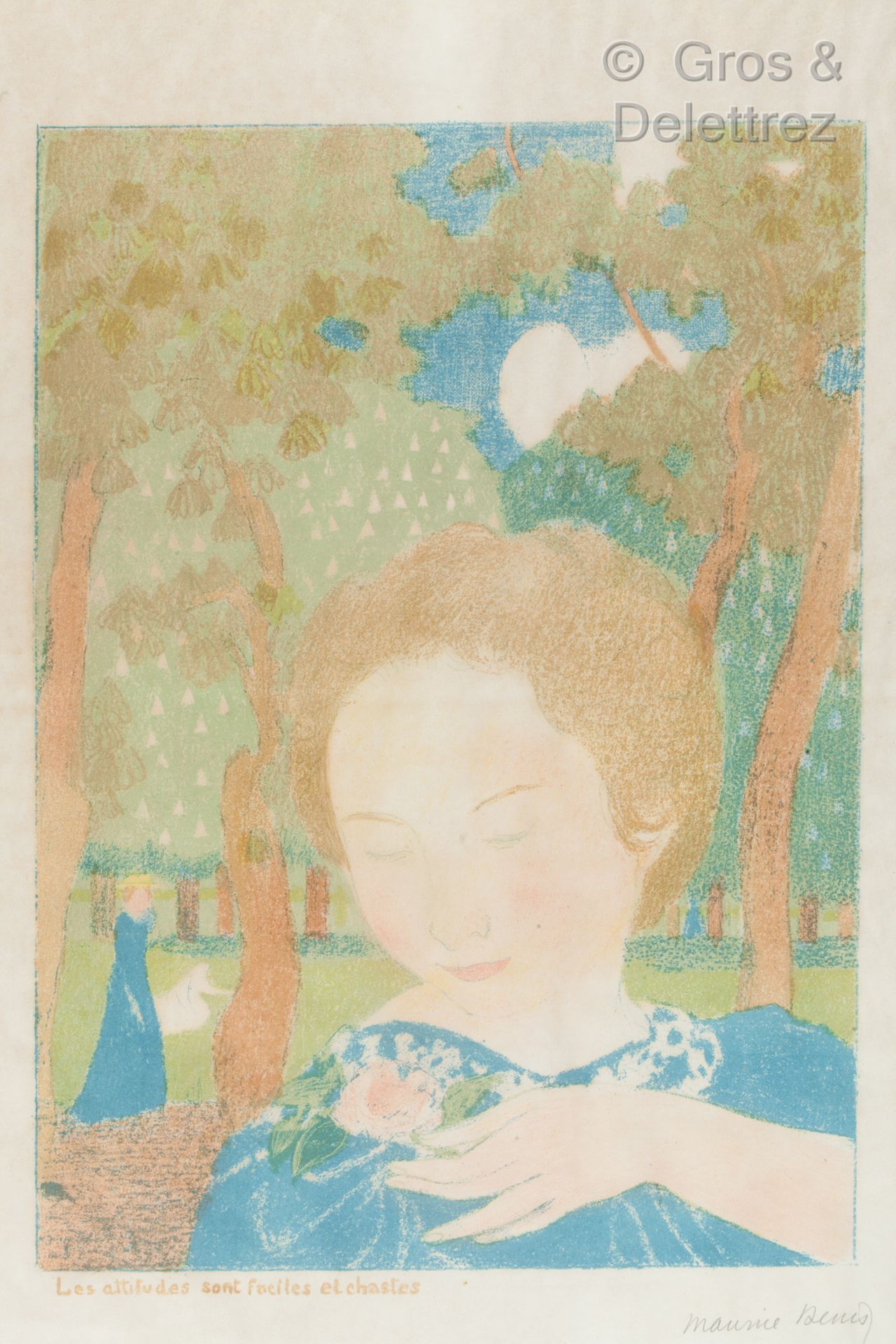 Maurice DENIS (1870-1943) 态度是轻松和贞洁的。

为A.Vollard于1911年出版的 "爱 "画册绘制的第二张石版画，右下角有签名&hellip;