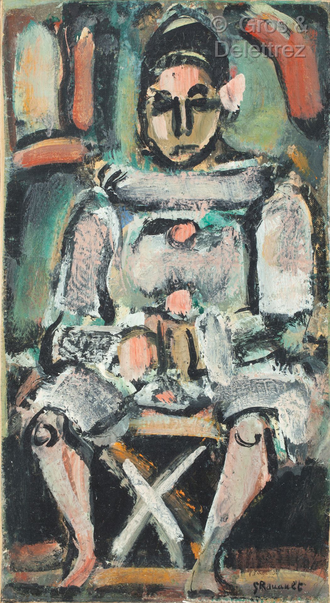 Georges ROUAULT (1871-1958) 
Pierrot sitting




Oil on paper mounted on canvas.&hellip;