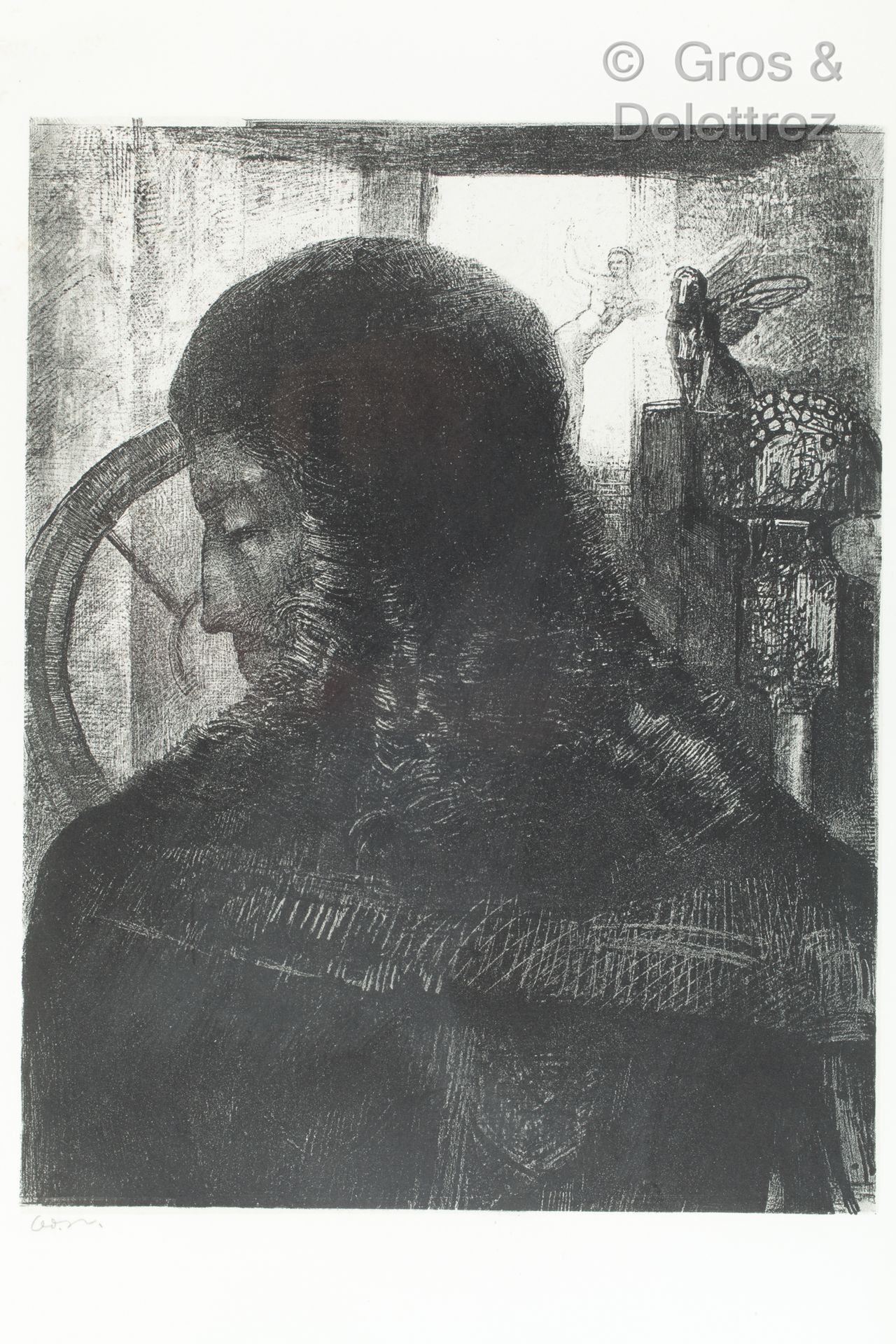 Odilon REDON (1840-1816) 老骑士》。

瓷器纸上的石版画，涂在编织纸上，用于《Peintres Graveurs》画册。1896.左下角&hellip;