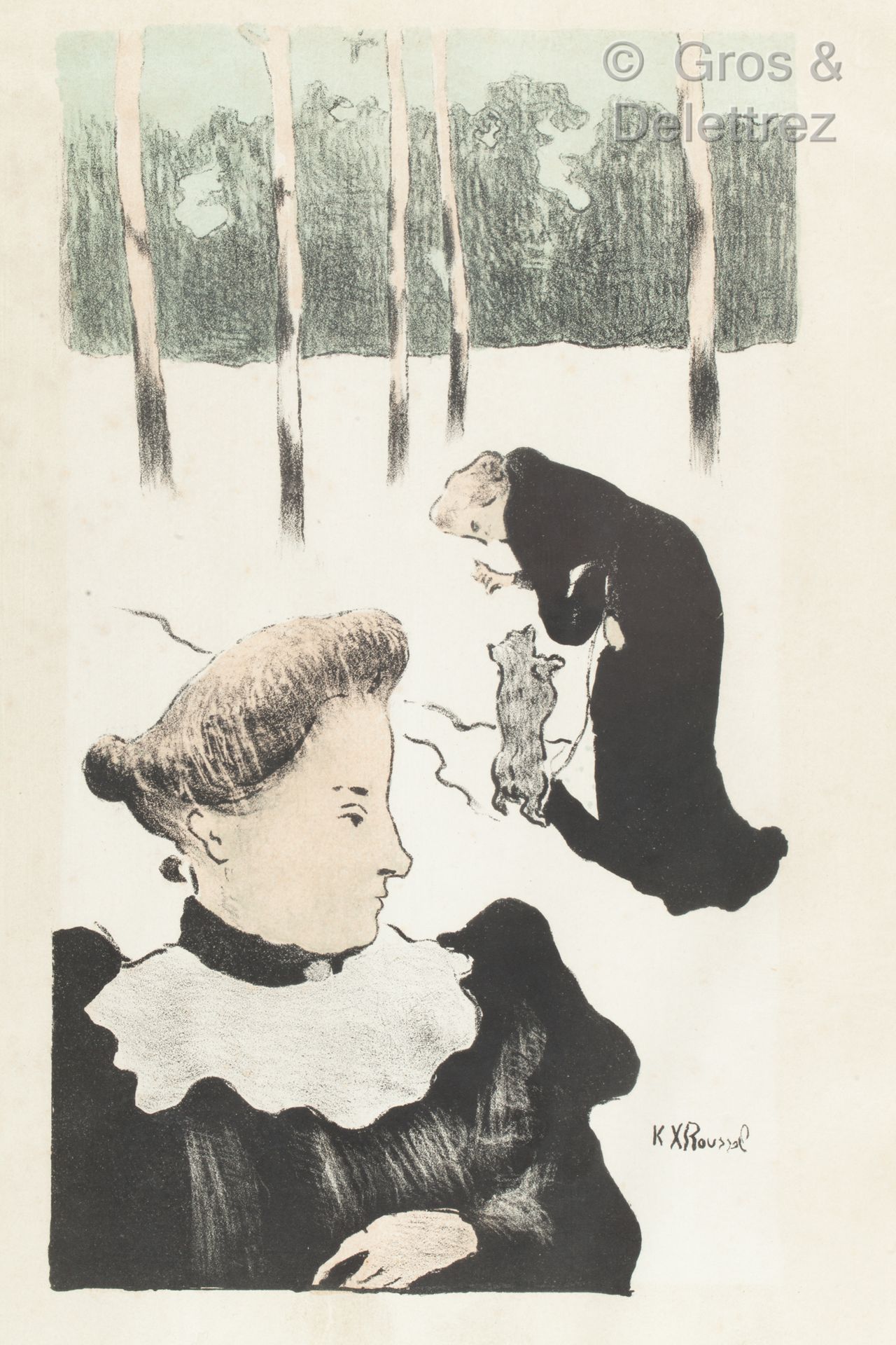 Ker -Xavier ROUSSEL (1867 - 1944) 在雪中或狗的教育》，1893年

彩色石版画，右下角有签名。出版在Estampe Origi&hellip;