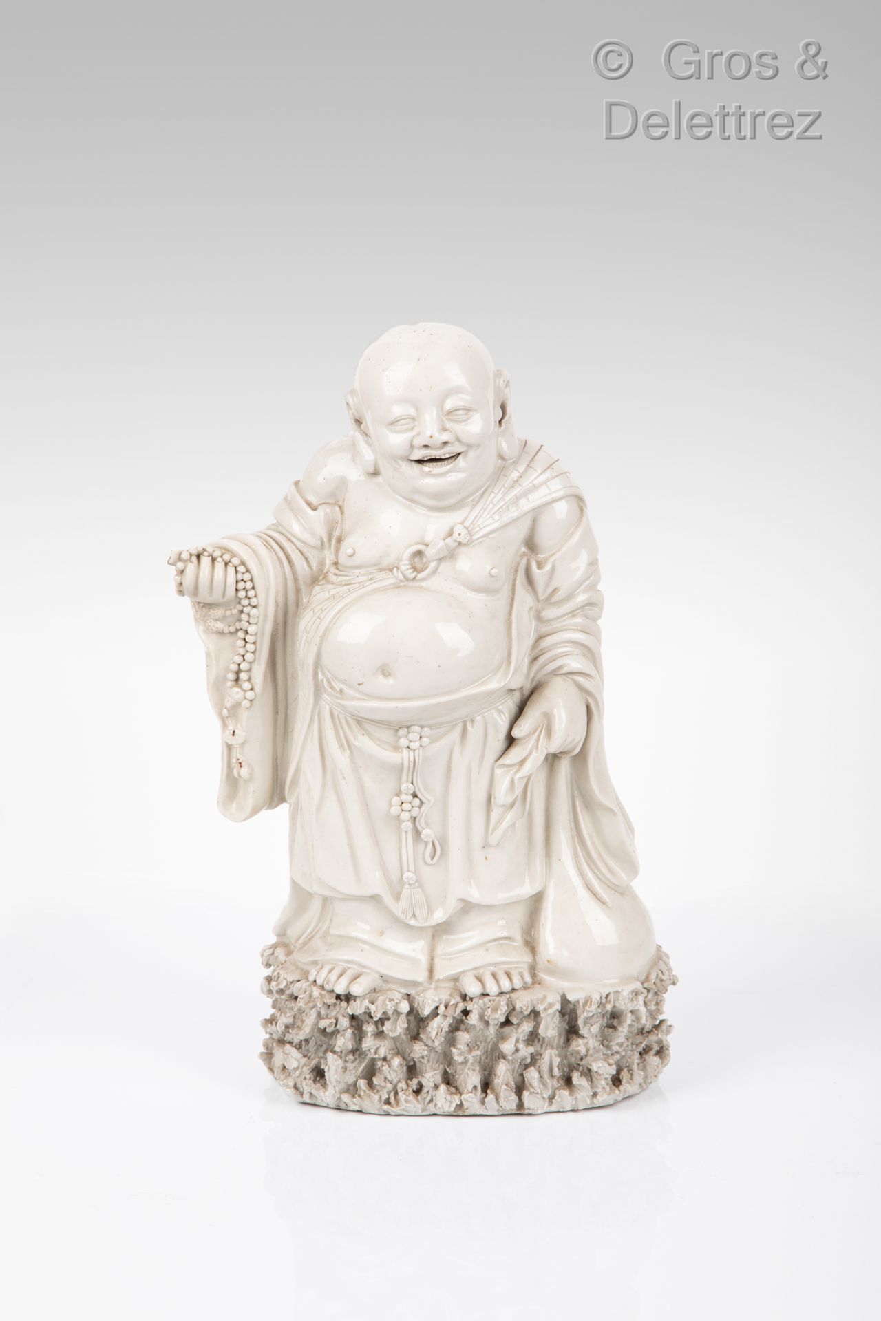 Null China, 19th century White porcelain subject depicting Milefo standing, smil&hellip;