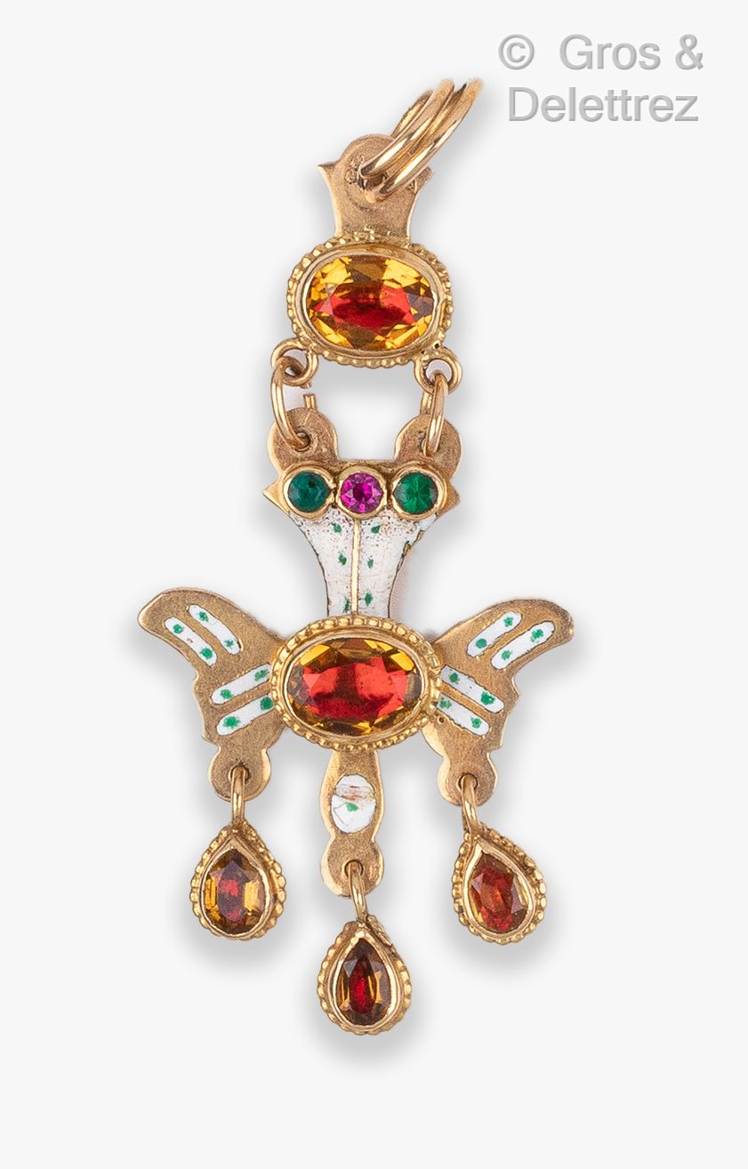 Null Pendant "Holy Spirit" in yellow gold enamelled polychrome, decorated with c&hellip;