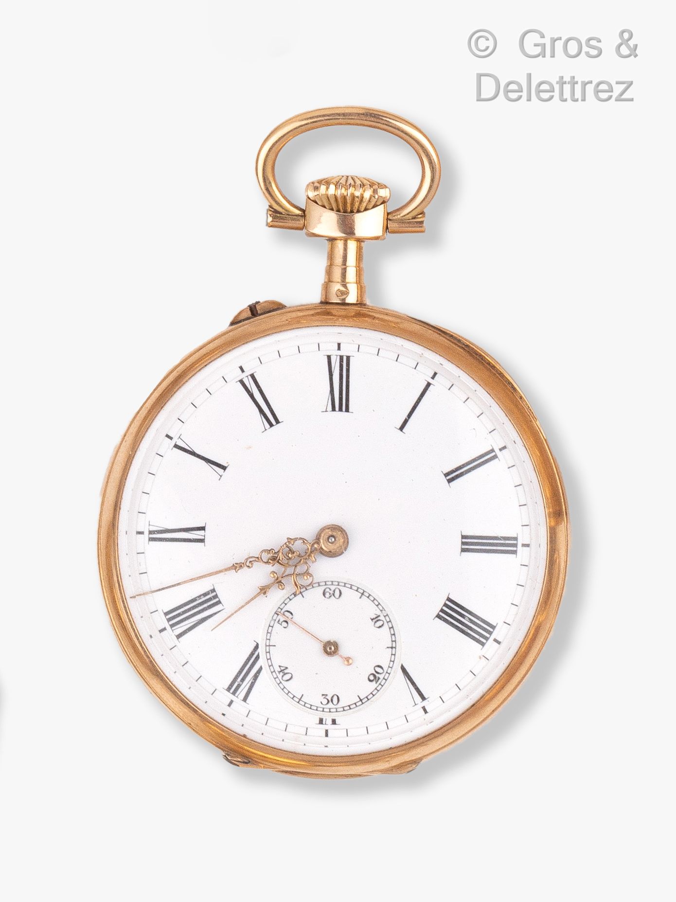 Null Yellow gold pocket watch, enamelled dial with Roman numerals for the hours &hellip;