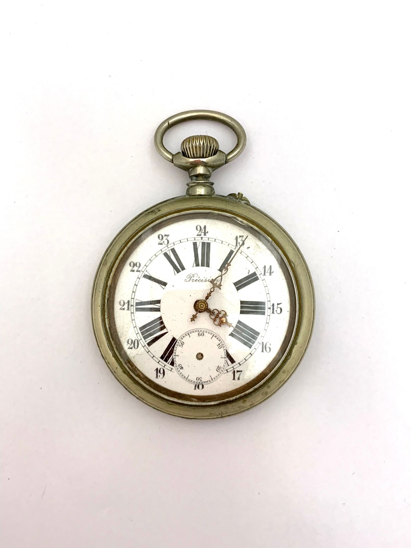 Null Important silver pocket watch, white enamelled dial with painted mixed inde&hellip;