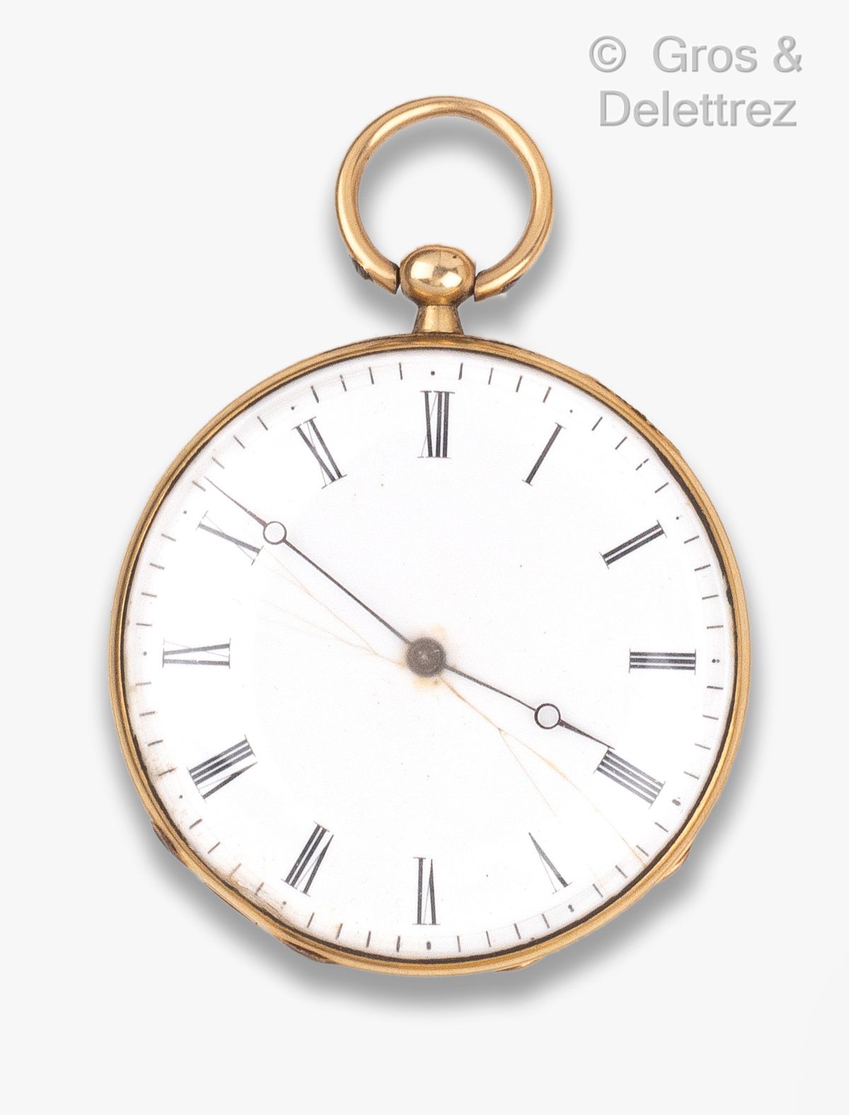 Null Yellow gold pocket watch, enamelled dial with Roman numerals for the hours &hellip;