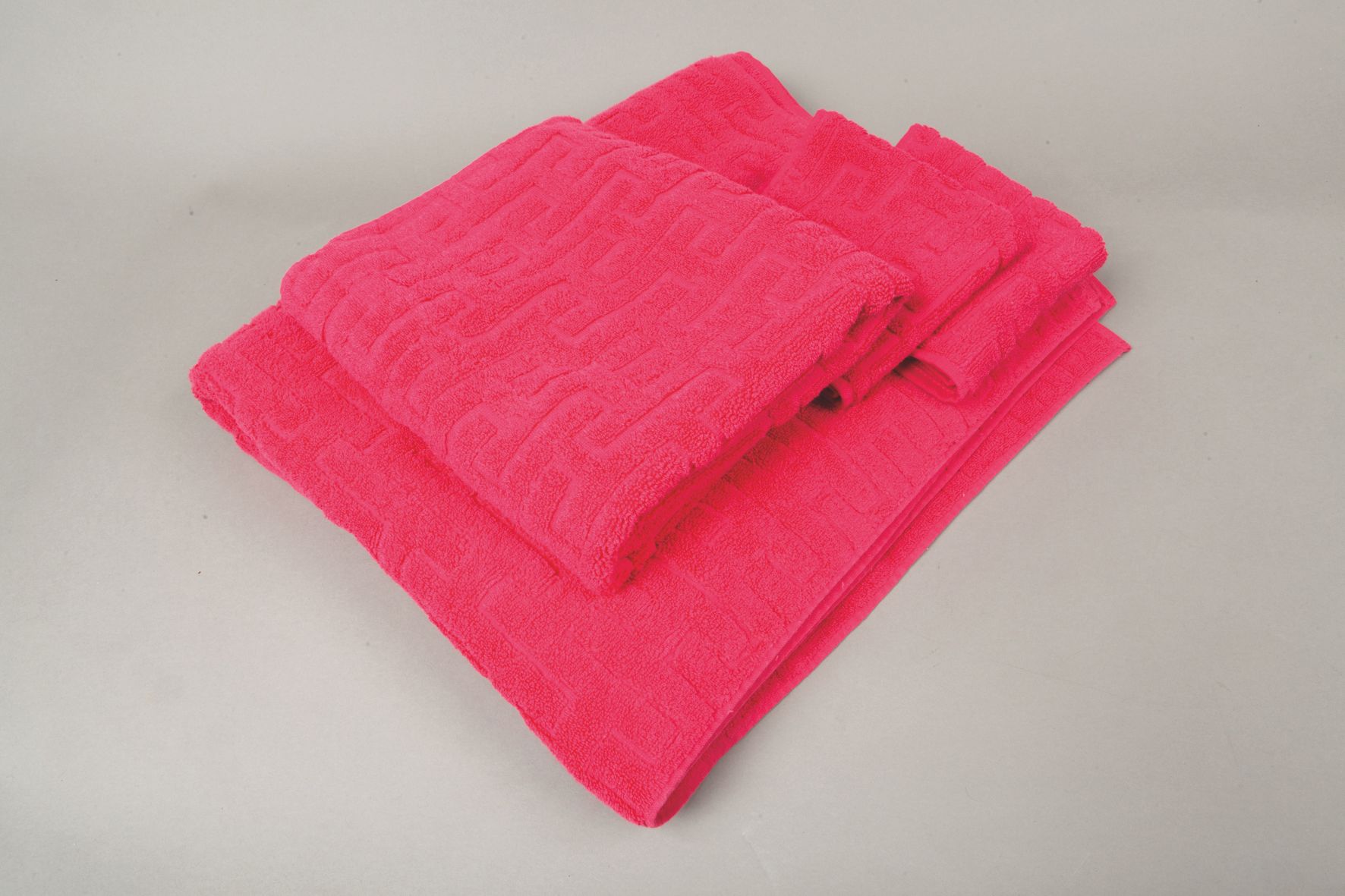 Null *HERMES Paris 法国制造 - 一套三条不同尺寸的 "楼梯 "毛巾，木槿花毛圈棉。