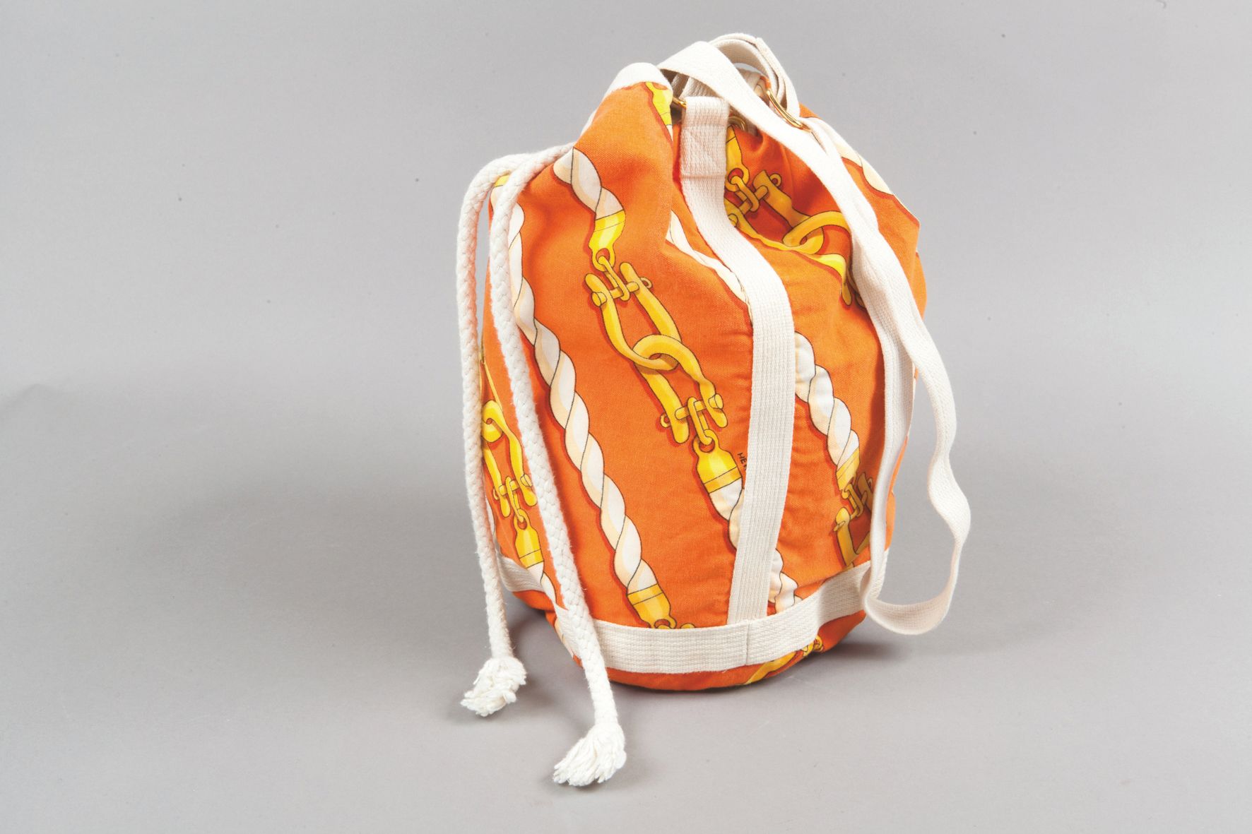 Null *HERMES Paris made in Belgium - Sailor bag 24cm in orange canvas printed wi&hellip;