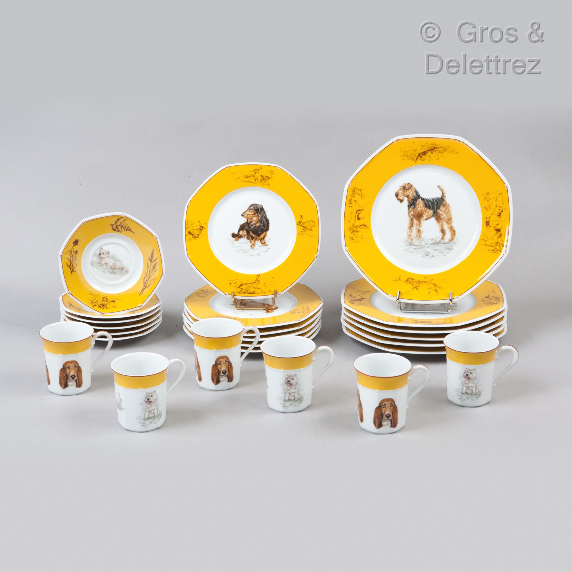 Null *HERMES Paris made in France - Porcelain service "Chiens courants et Chiens&hellip;