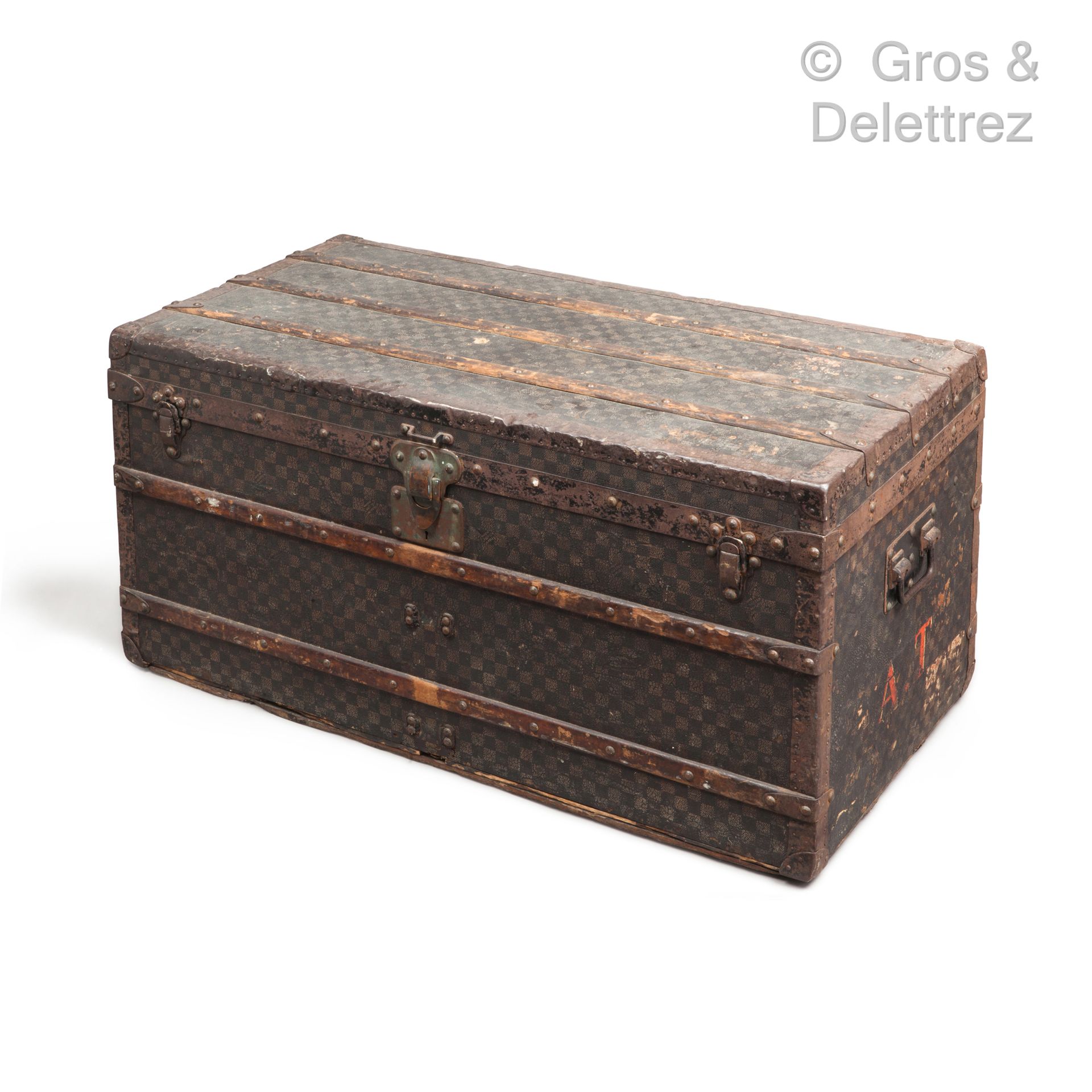 Louis VUITTON rue Scribe n°103021 Mail trunk in checkerboard canvas with stencil&hellip;