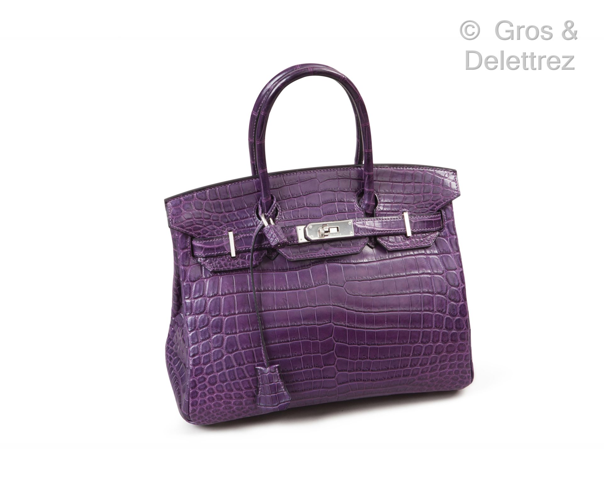 HERMÈS Paris made in France 2011年

∆ "Birkin "包，30厘米，紫水晶哑光鳄鱼皮，镀银金属扣件和搭扣，双手柄，钥匙在锁&hellip;