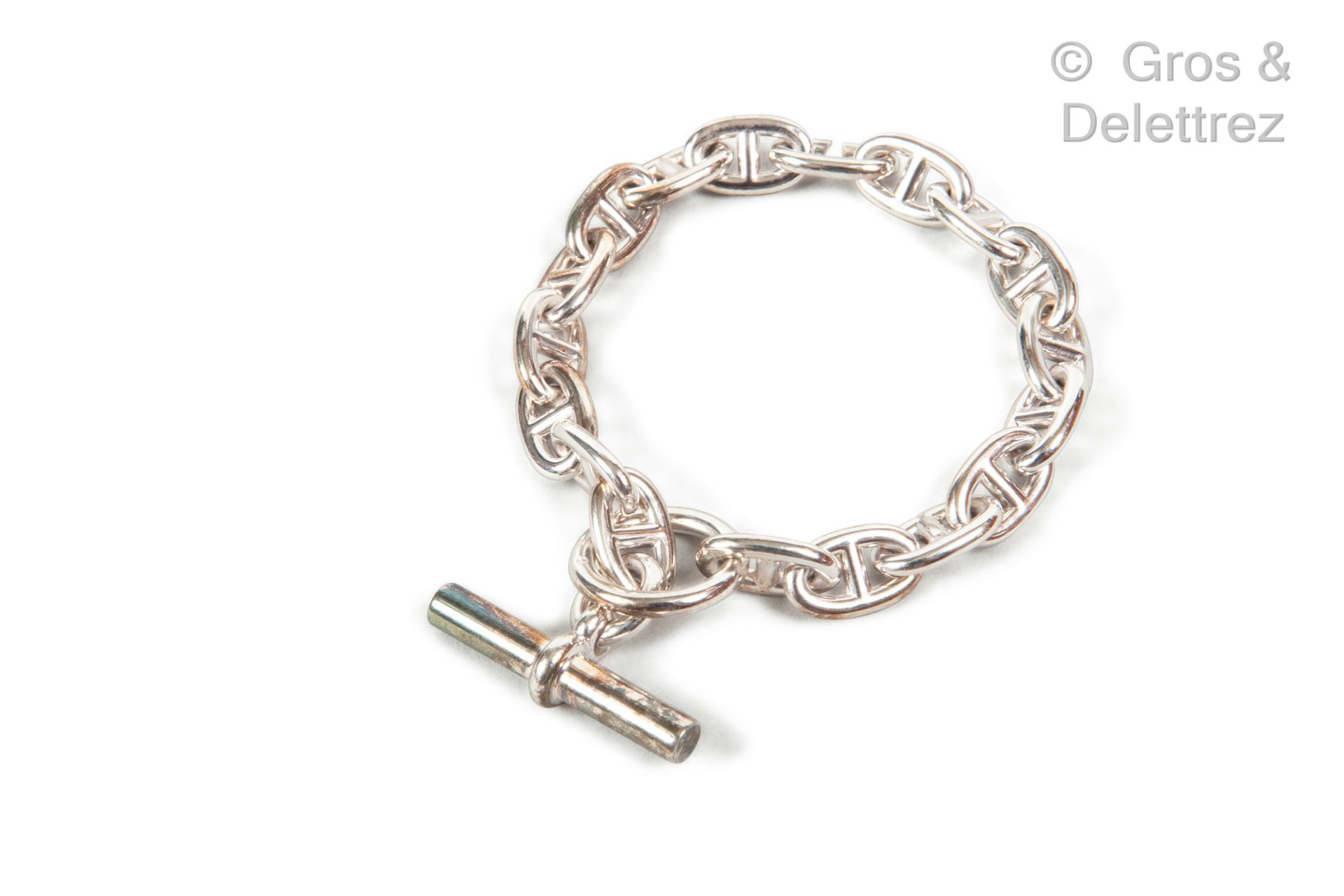 HERMÈS Paris made in France 手链 "锚链 "毫米，银制925千分之一，扣棒，18个环节。长度：23.5厘米。重量：61.7克。