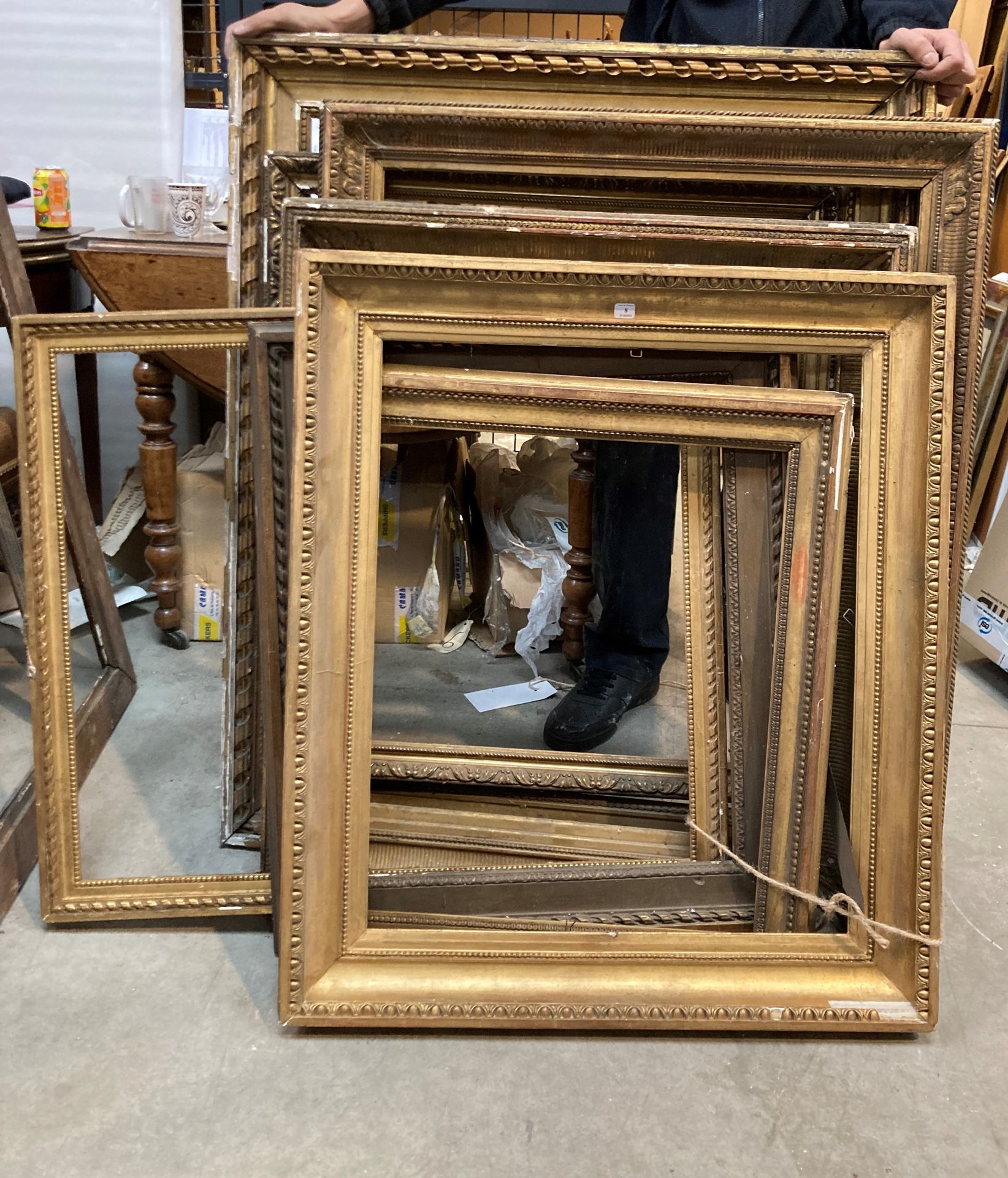 Null Set of eight wood and gilded stucco frames

19th century

As is.