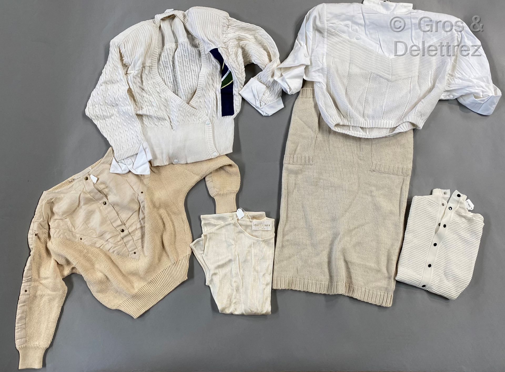 Null CLAUDE MONTANA, lot including three wool and cotton sweaters, two tops and &hellip;