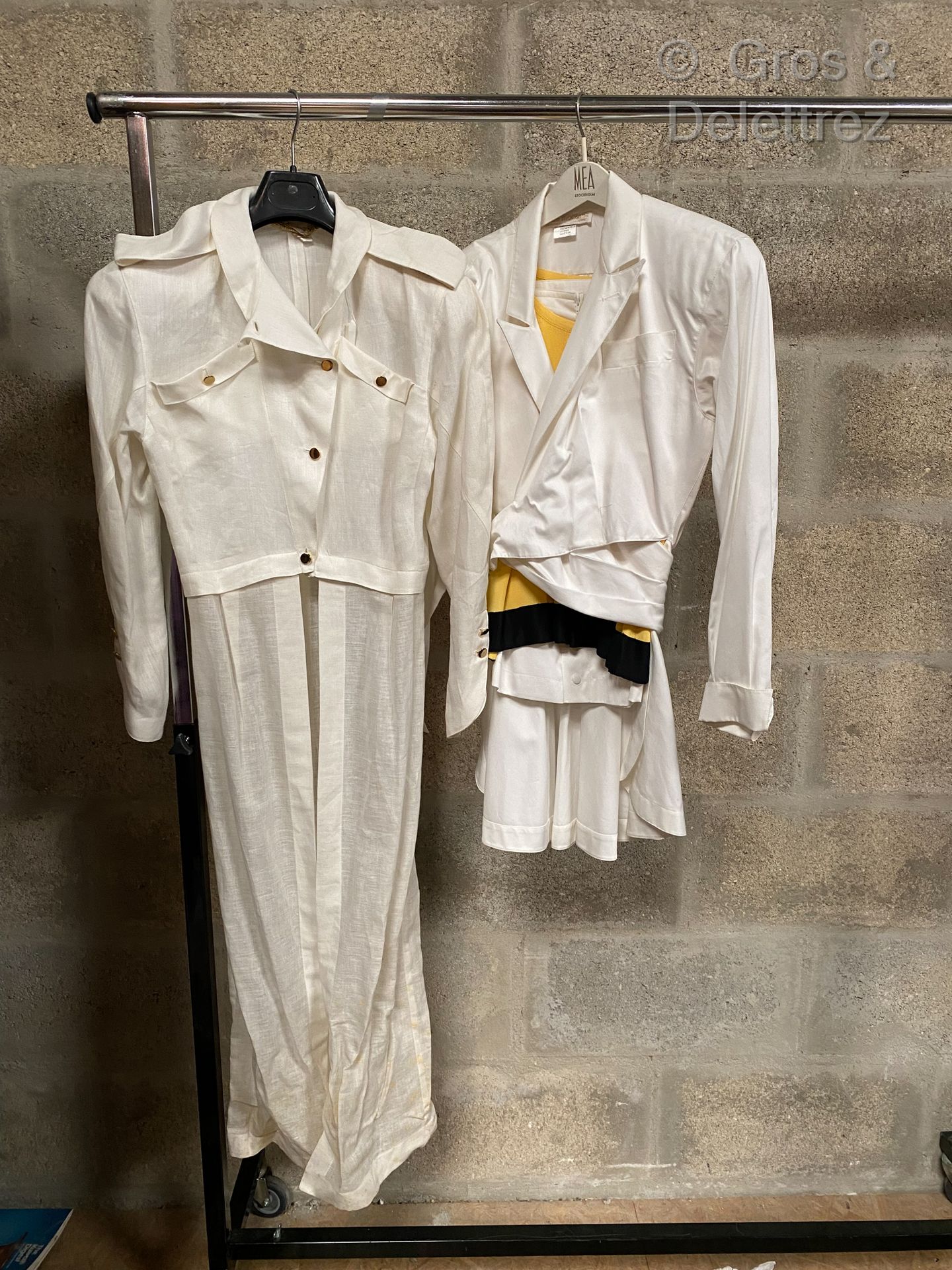 Null CLAUDE MONTANA, CHIPIE, lot including a white linen jacket and trousers set&hellip;