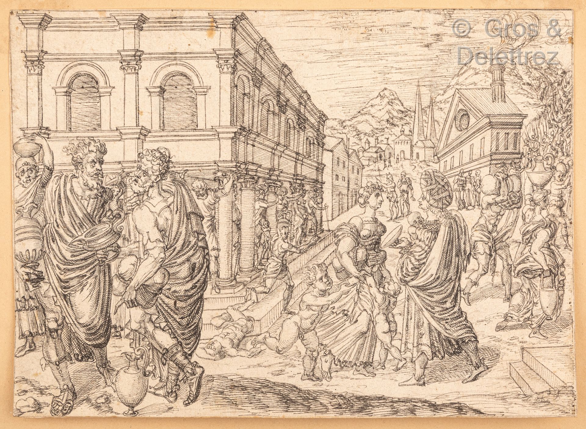 Null Alrededor de Jost Amman (1539-1591) Escena bíblica Pluma y tinta negra 16,5&hellip;