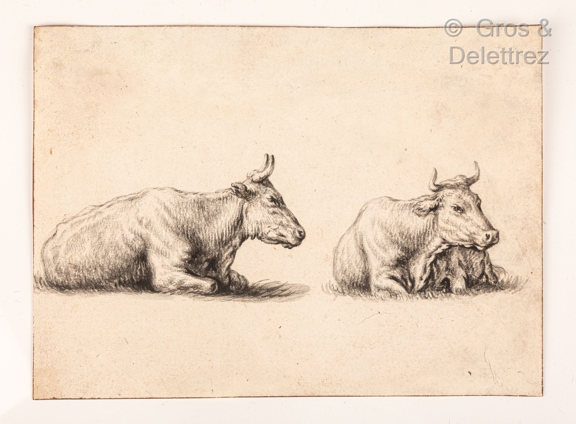 Null Aelbert Cuyp (1620-1691)

Zwei Kühe

Schwarzer Stein, graue Lavis, Rahmenst&hellip;