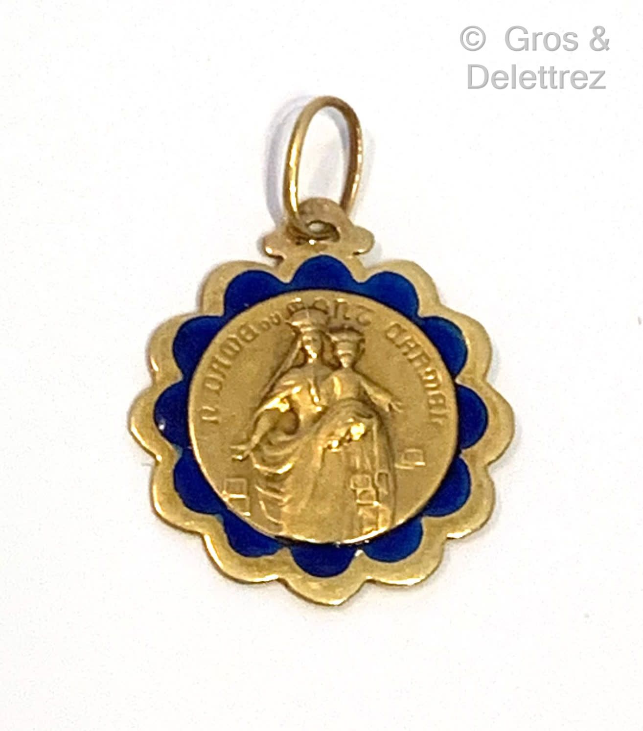 Null Medaille "Skapulier" aus Gelbgold, ziseliert mit Notre Dame du Mont Carmel &hellip;