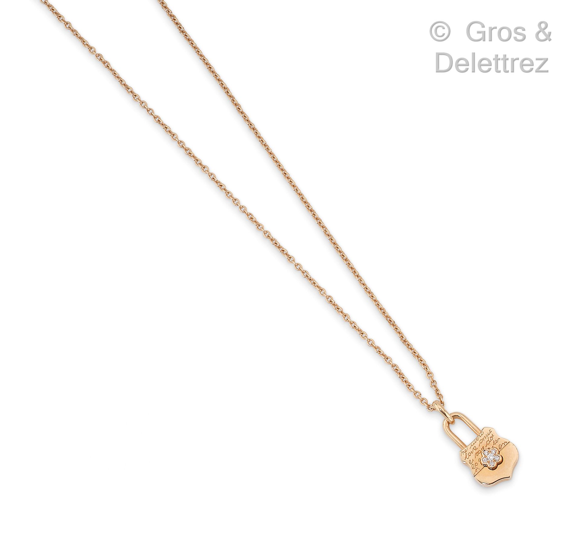 Null Necklace pendant "Cadenas" in pink gold, a flower motif set with brilliant-&hellip;