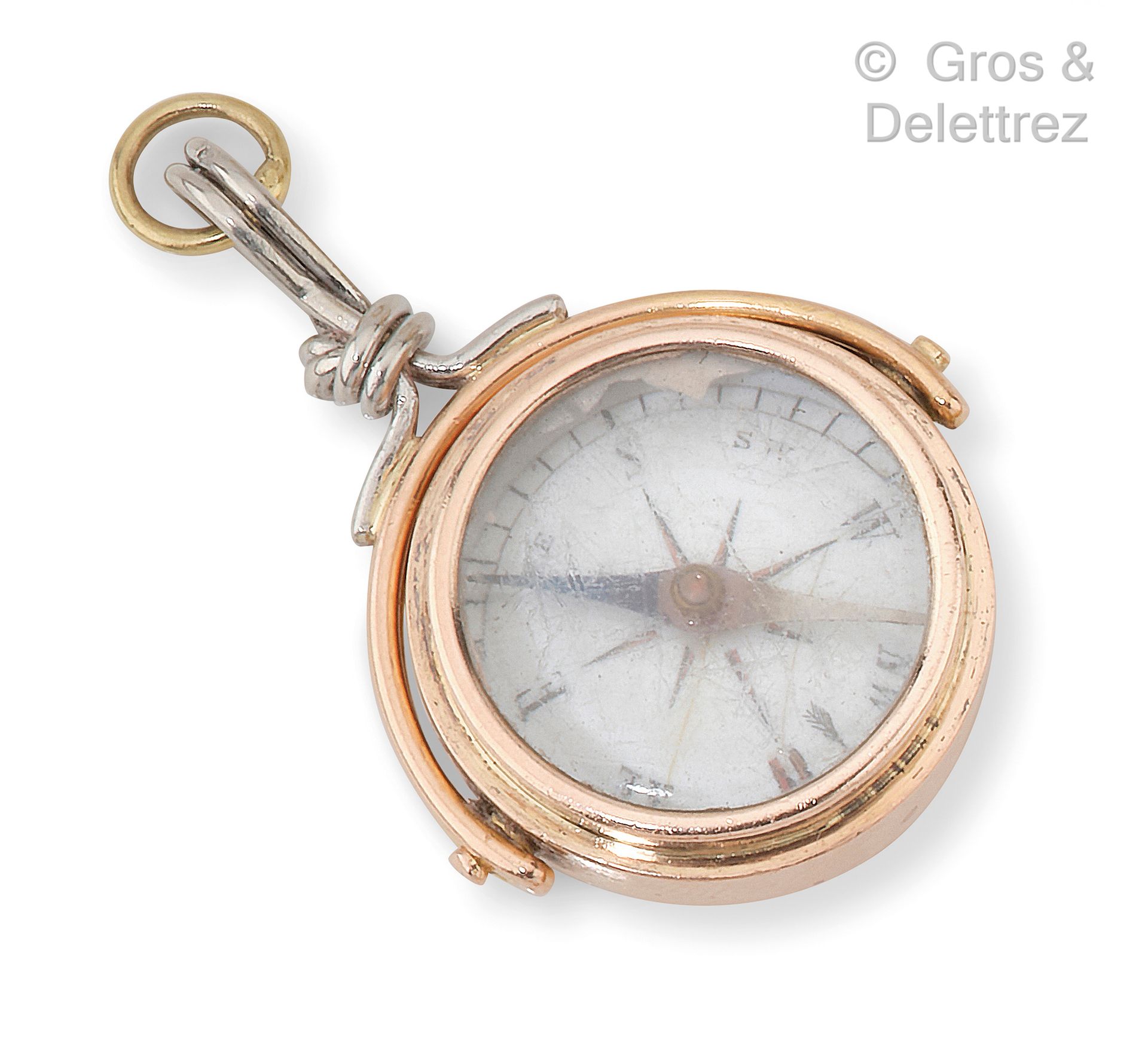 Null Pendant " Compass " in platinum and yellow gold, the bottom dressed with ag&hellip;