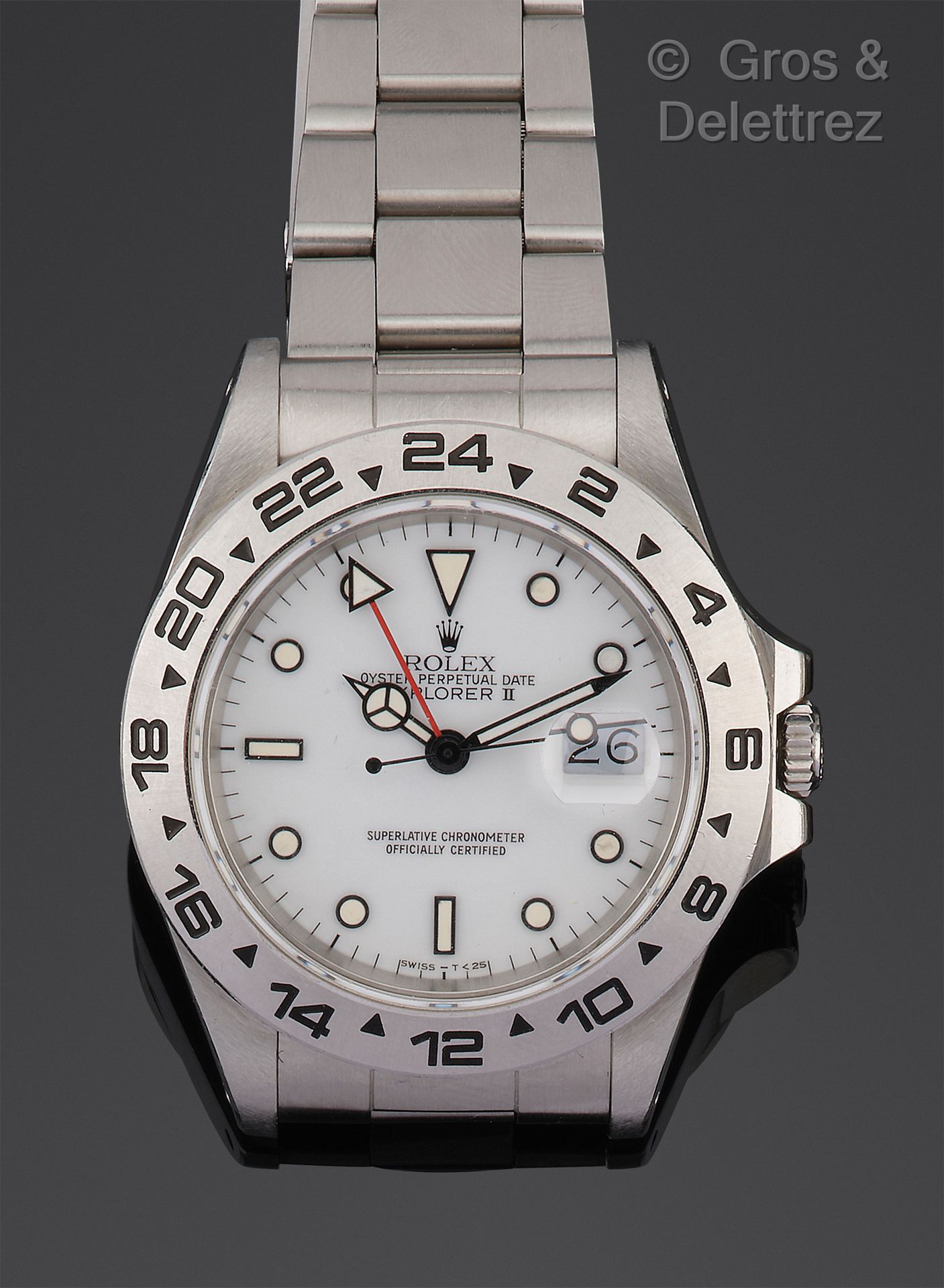 Null ROLEX - « Explorer II », Ref 16550 - Bracelet-montre en acier, boîtier rond&hellip;