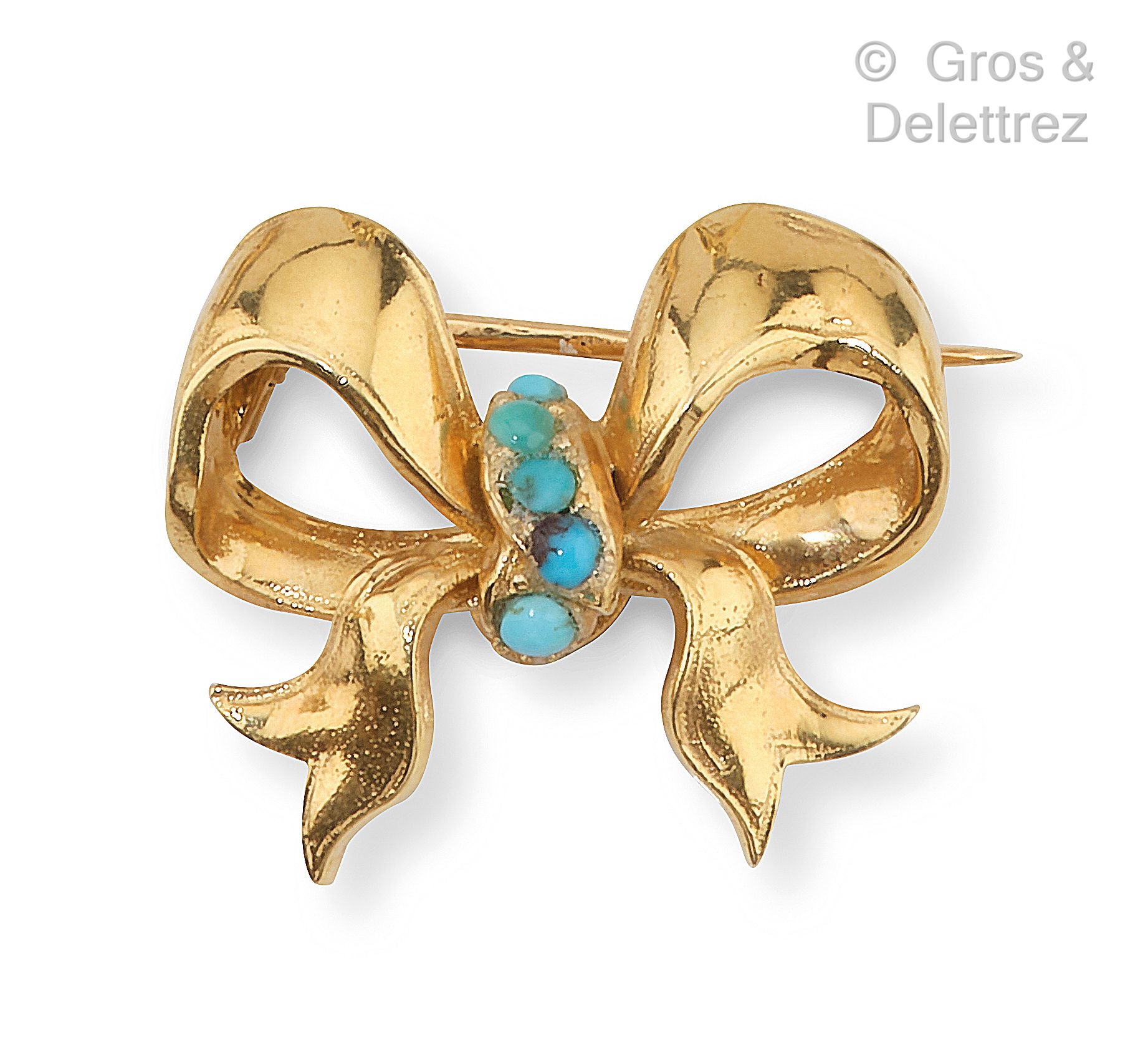 Null Broche "Nudo" de oro amarillo con turquesa. Longitud: 2,5 cm. Peso bruto: 5&hellip;