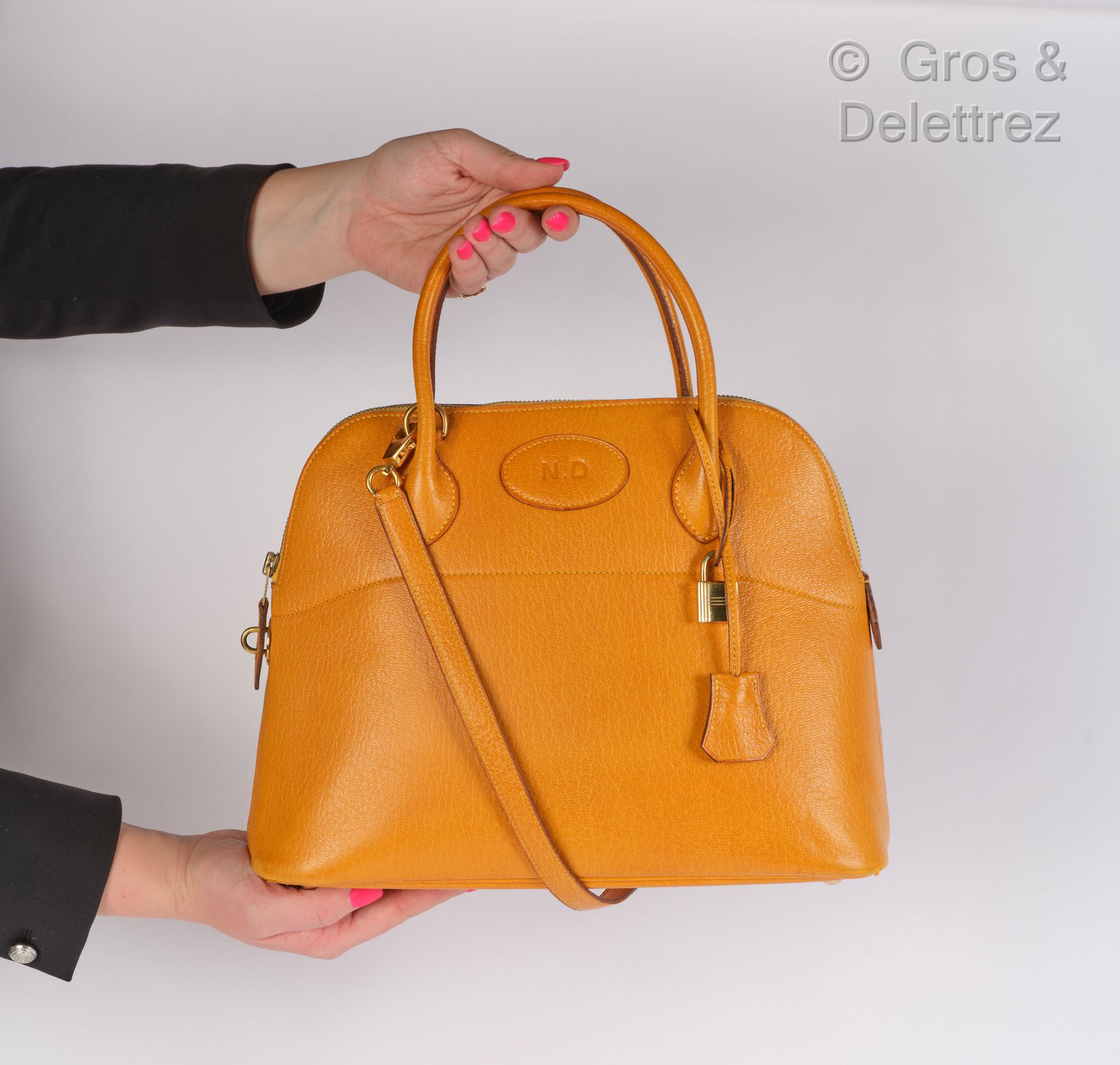 HERMÈS Paris made in France Bag "Bolide" 31cm in grained sunshine yellow leather&hellip;