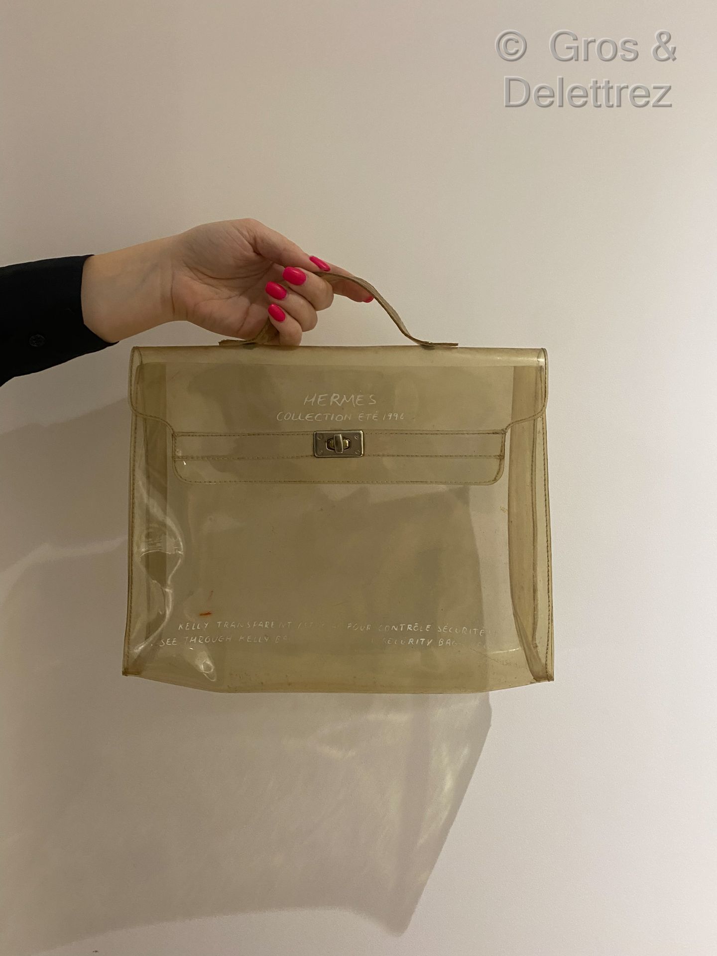 HERMES Paris - Collection Eté 1996 *Kelly" bag 32cm in transparent PVC, swivel c&hellip;