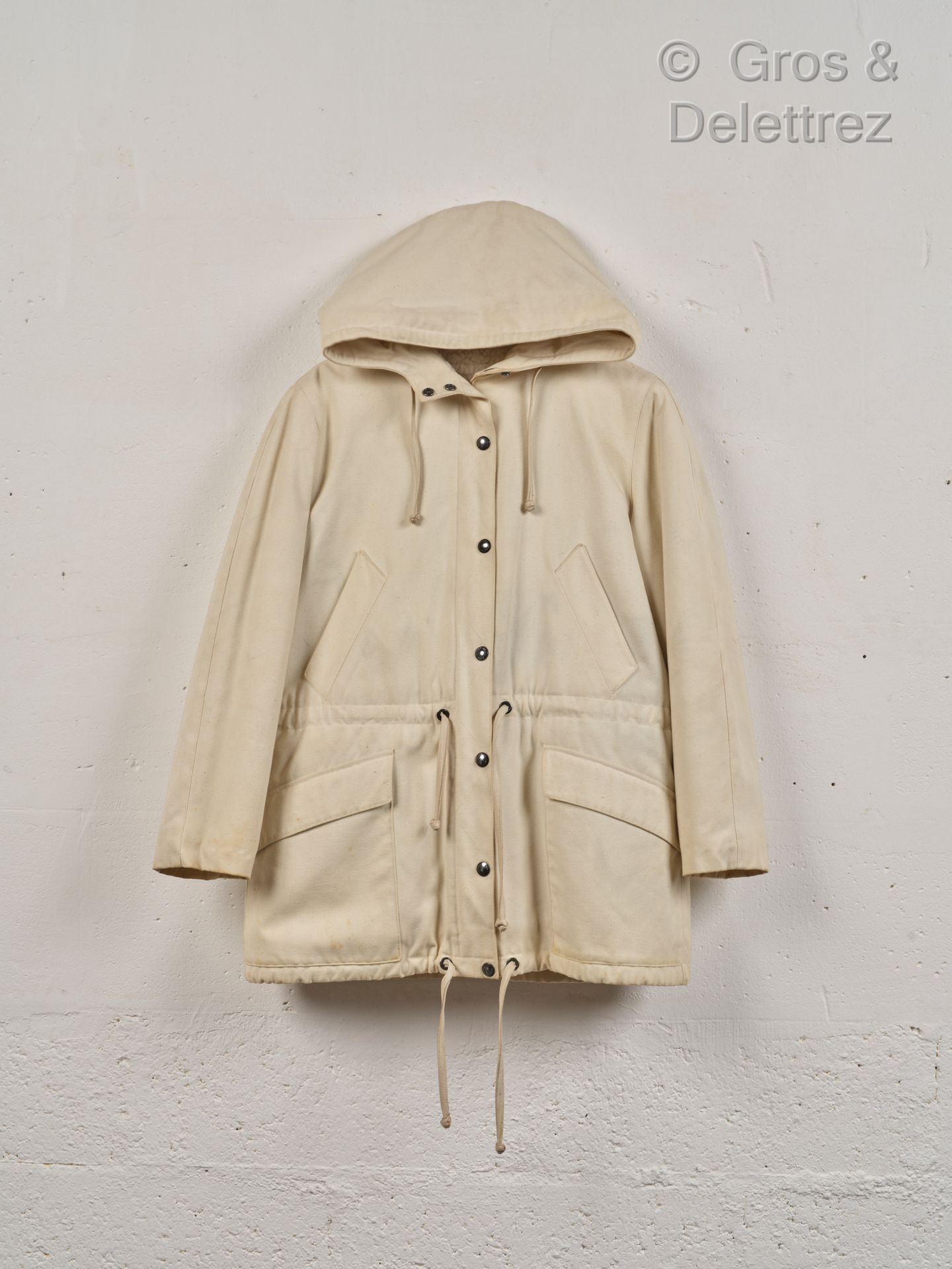 HERMÈS Paris made in France Zipped parka in mottled cotton ecru lined with color&hellip;