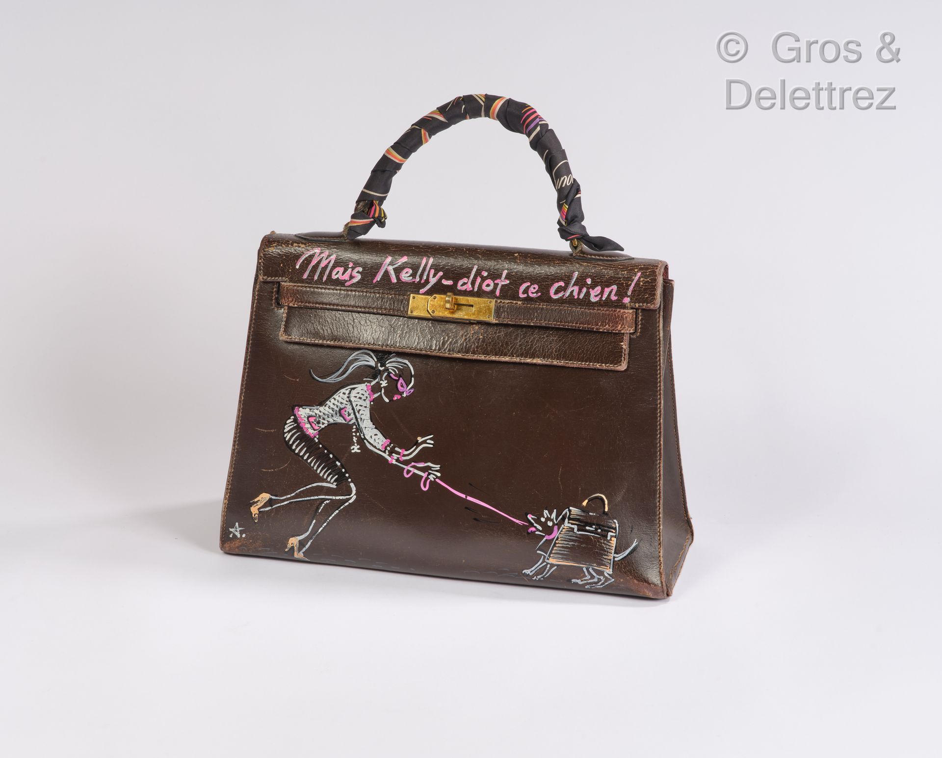 HERMES Paris X Antoine Kruk Kelly Sellier" bag 33cm in box coffee customized "Ke&hellip;