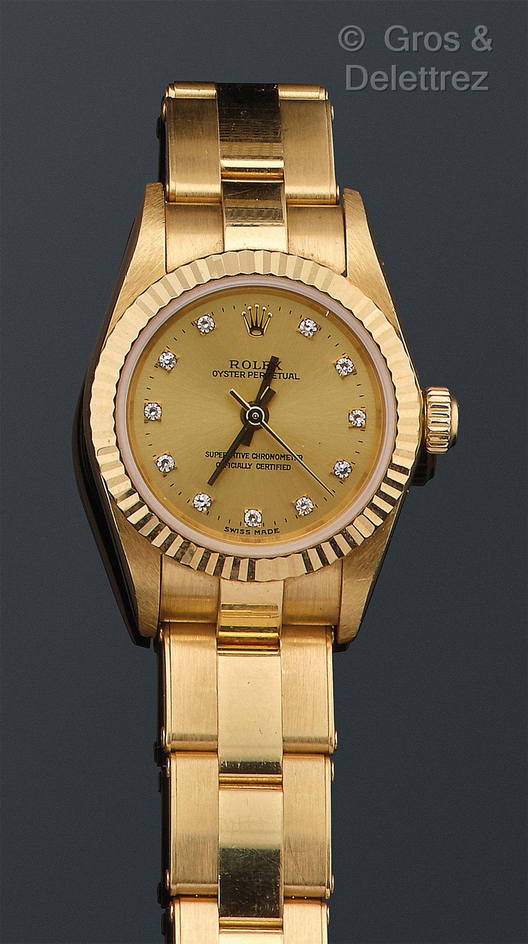 ROLEX "Oyster perpetual - Yellow gold ladies' watch bracelet, round case (24 mm)&hellip;