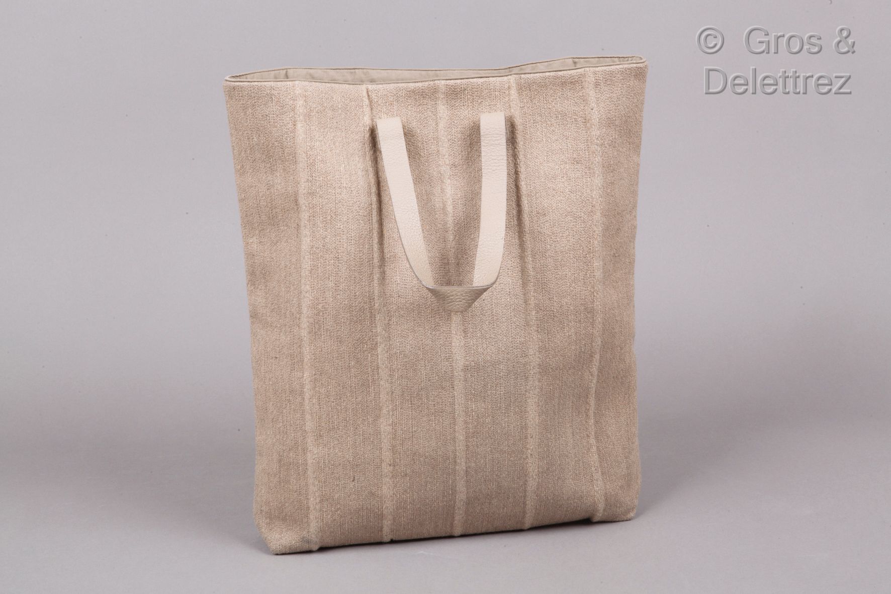 HERMES Paris made in India 36 cm große Einkaufstasche aus sandfarbenem Wolltuch,&hellip;