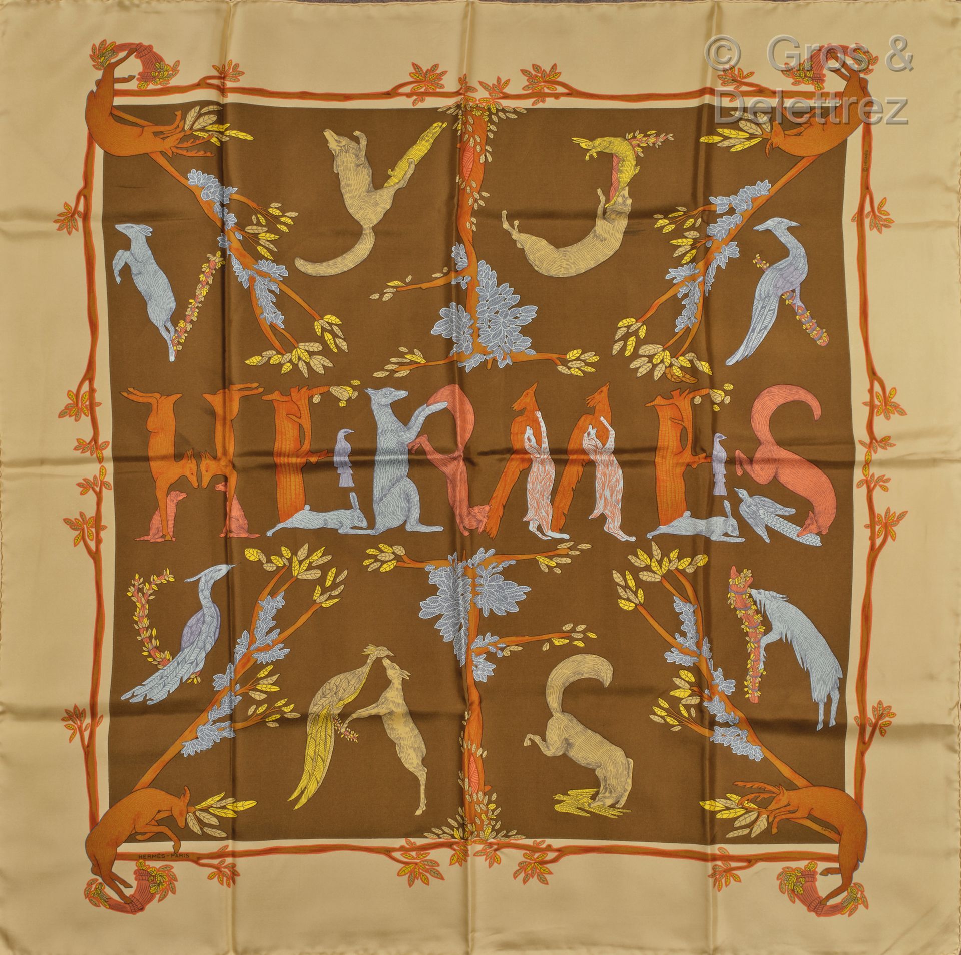 HERMÈS Paris made in France Square in silk twill printed and titled "Alphabet II&hellip;