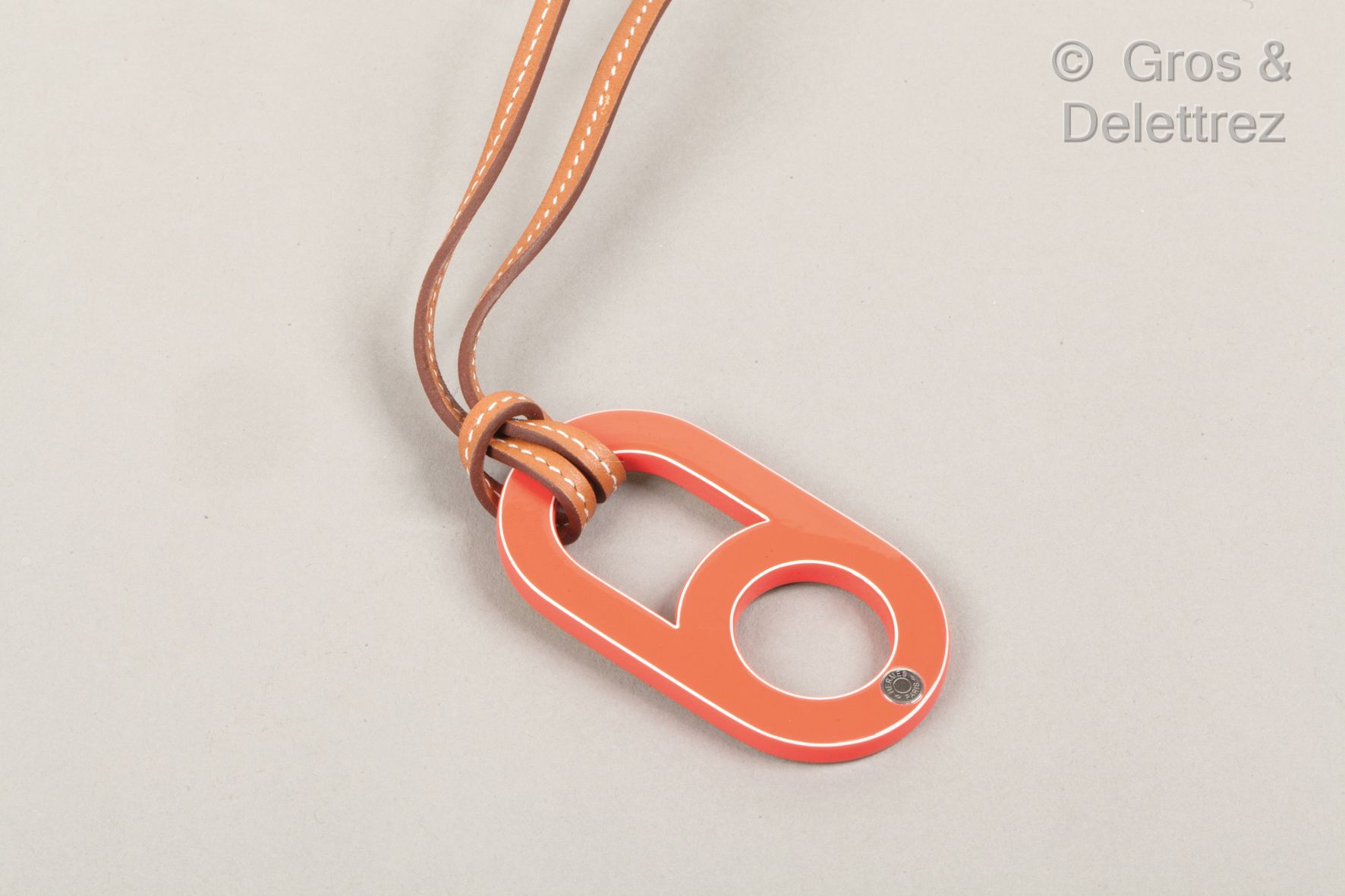 HERMES Paris made in Vietnam Pendant "Variation" in yellow lacquered wood, coral&hellip;