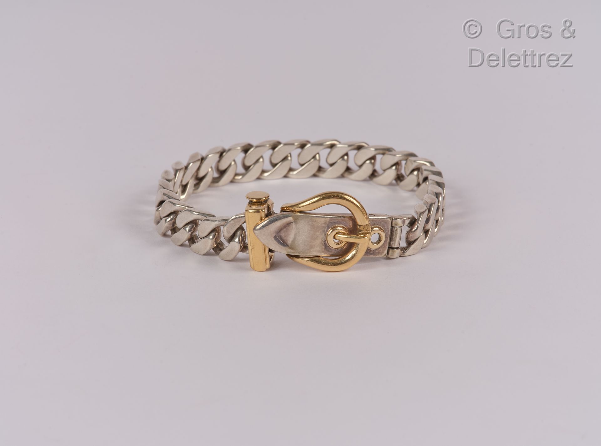 HERMES Paris Bracelet " Sellier " in silver 925 thousandths and motives in yello&hellip;