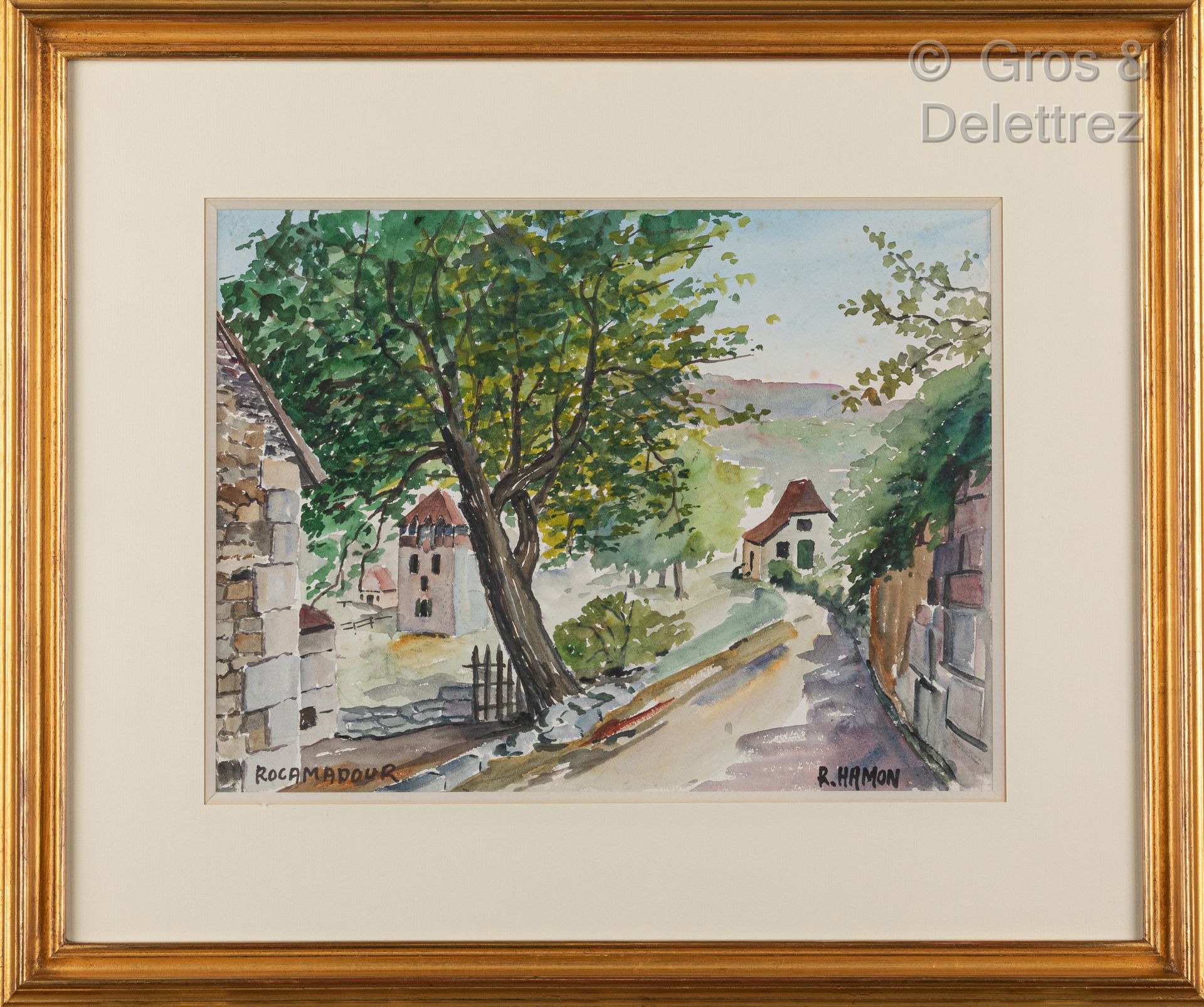 Null 罗兰德-哈蒙(1909-1987)

罗卡马杜尔的小巷

纸上水彩画，右下角有签名，左下角有位置

26 x 35 cm at sight