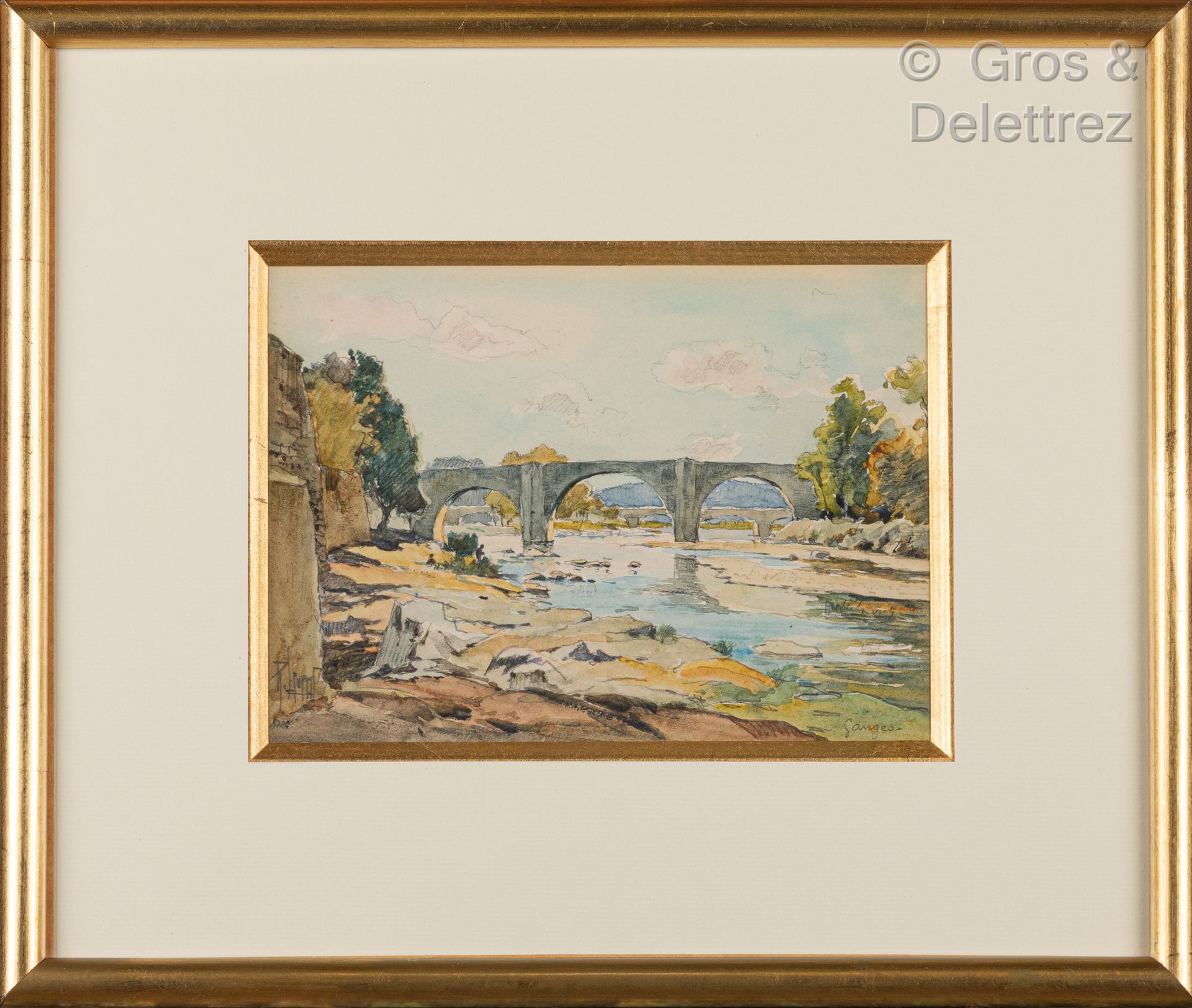 Null 勒内-莱维德 (1872-1938)

恒河的桥

水彩和铅笔画，左下角有签名，位于右下角

13 x 18 cm at sight