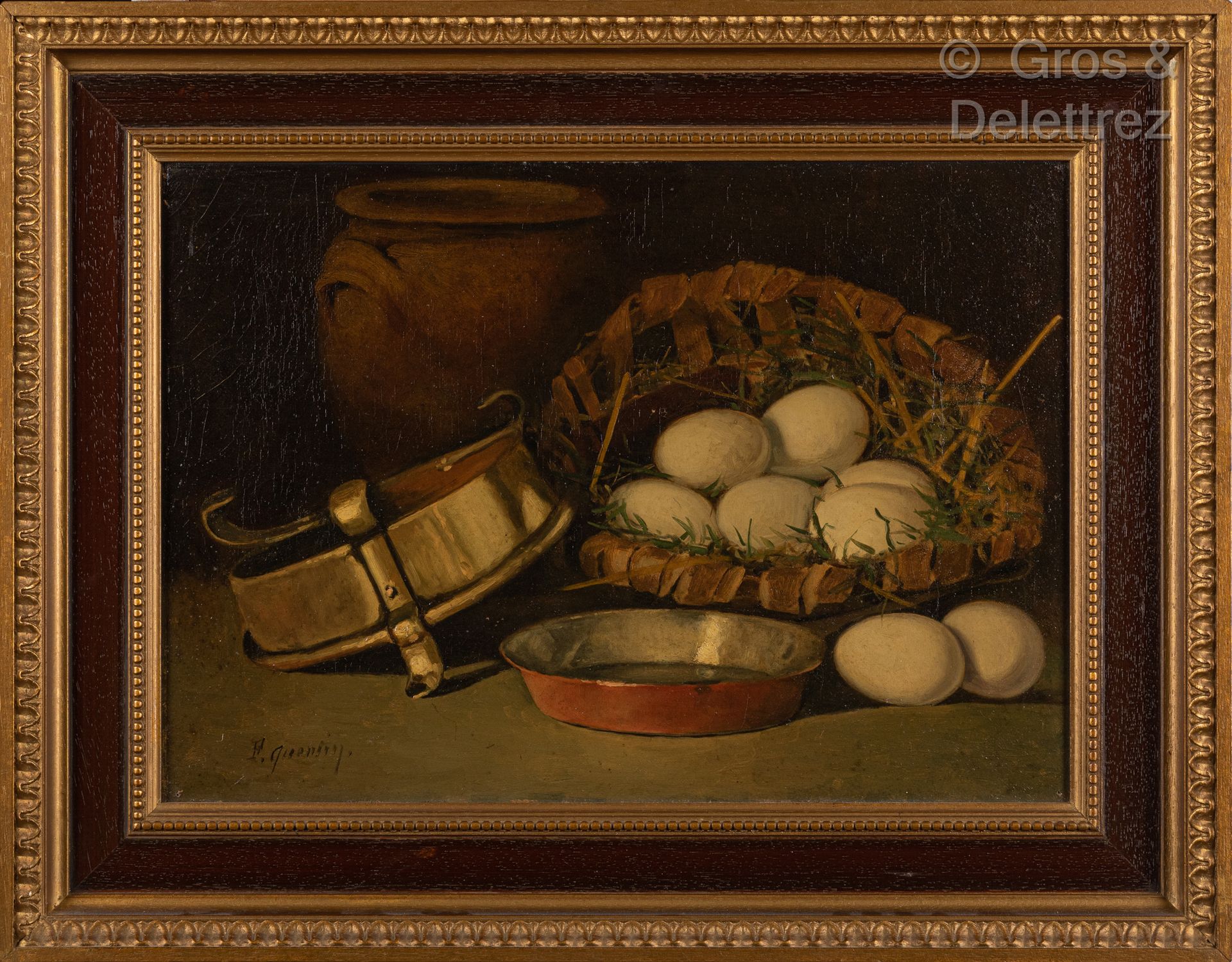 Null F.昆廷（20岁）

鸡蛋的静物

布面油画，右下角有签名

33 x 46 厘米