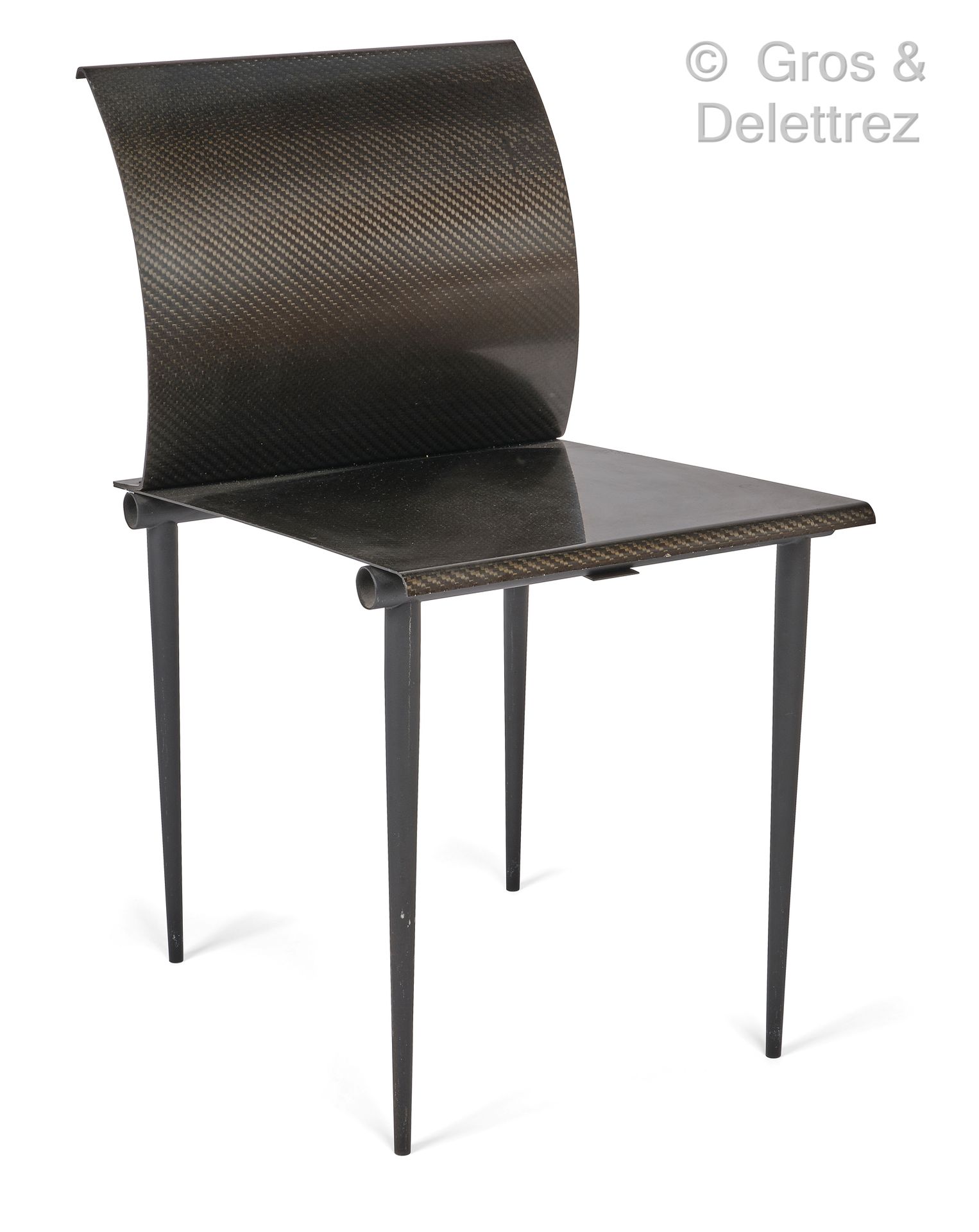 MARTIN SZÉKELY (NÉ en 1956) Chair model "Carbon" in black lacquered metal and ca&hellip;