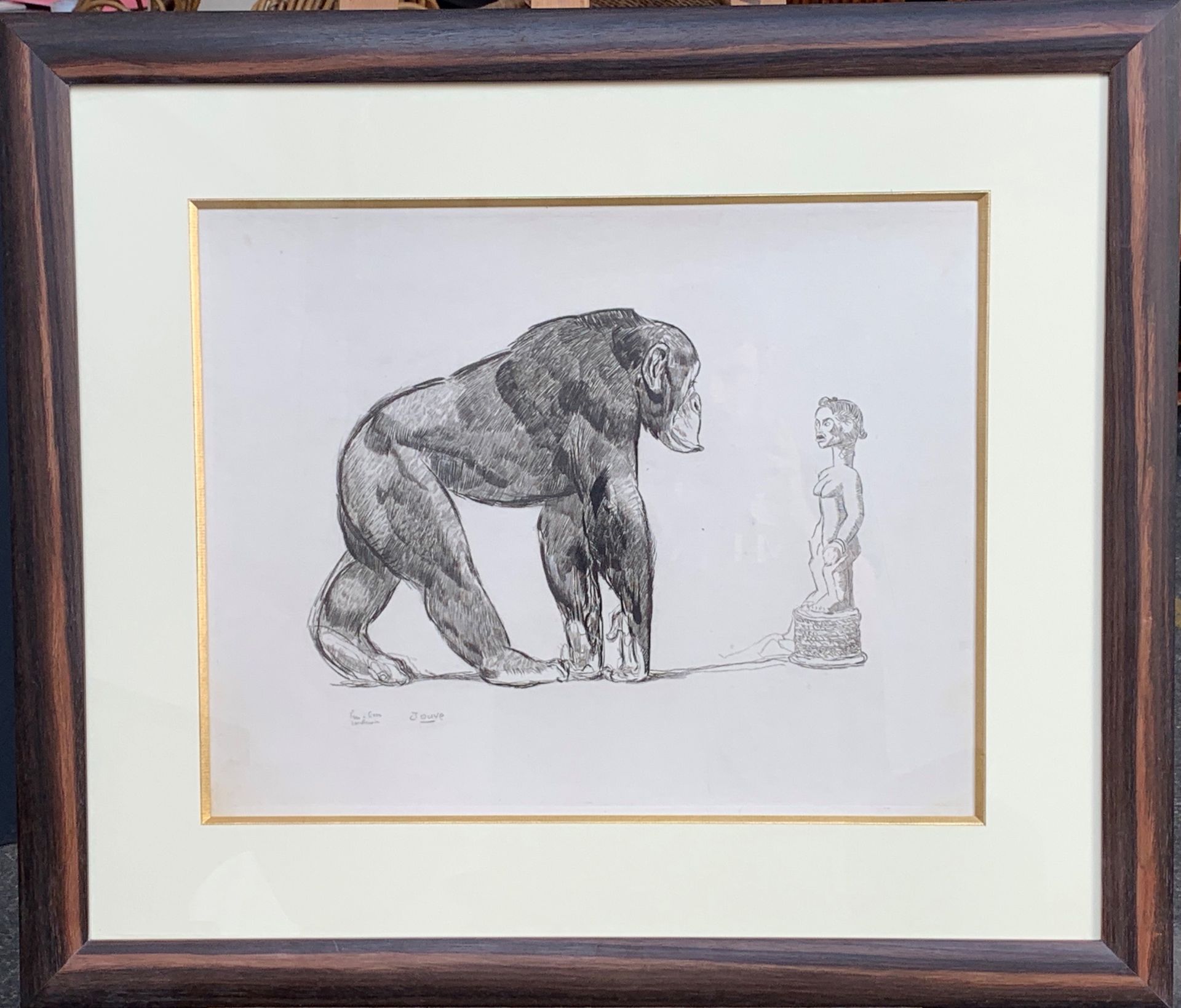 Paul JOUVE (1878-1973) Scimpanzé e statua di Baule, 1931

Acquaforte su pergamen&hellip;