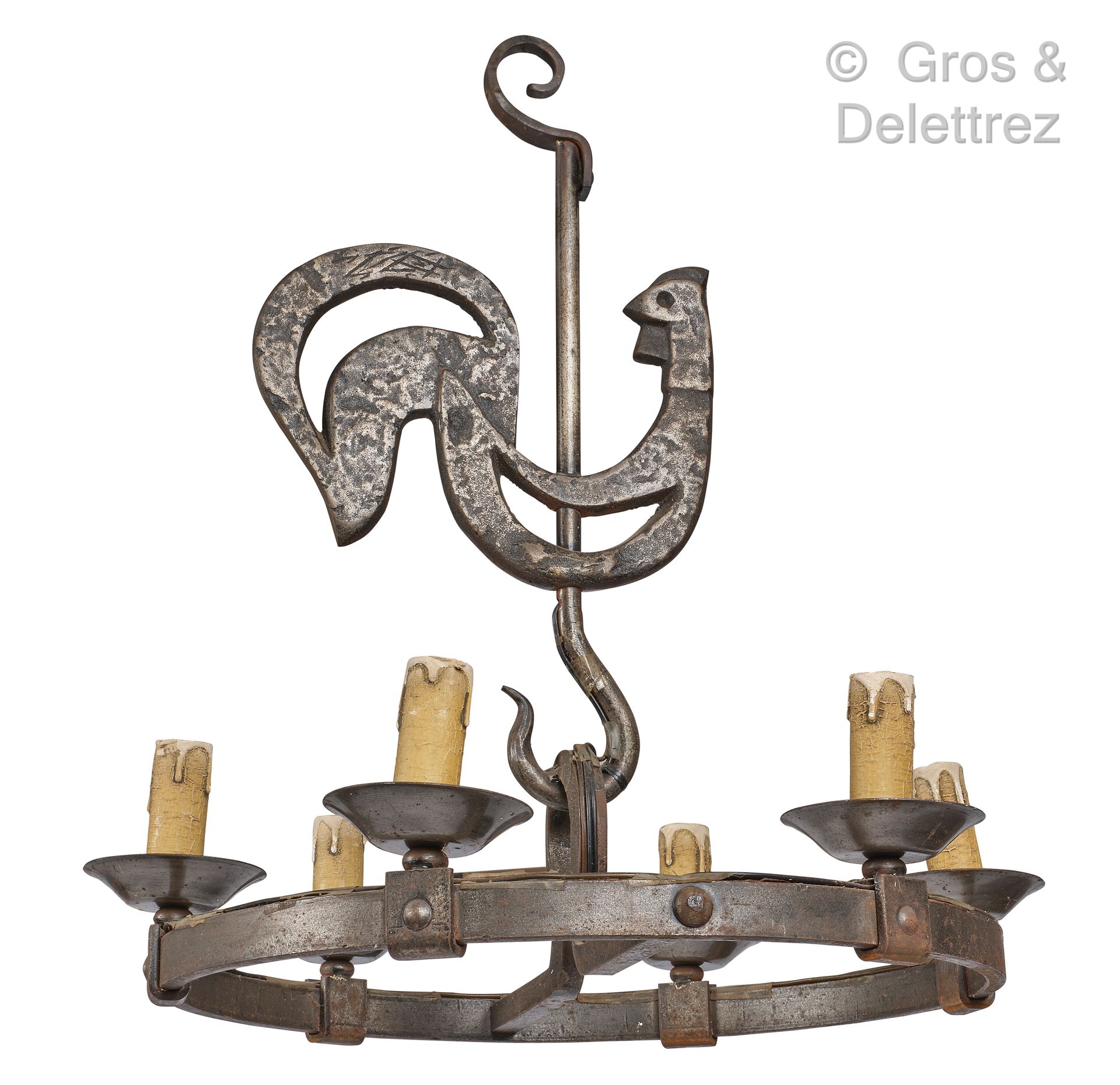 Artisans de Marolles Suspension in wrought iron with six lights decorated with a&hellip;