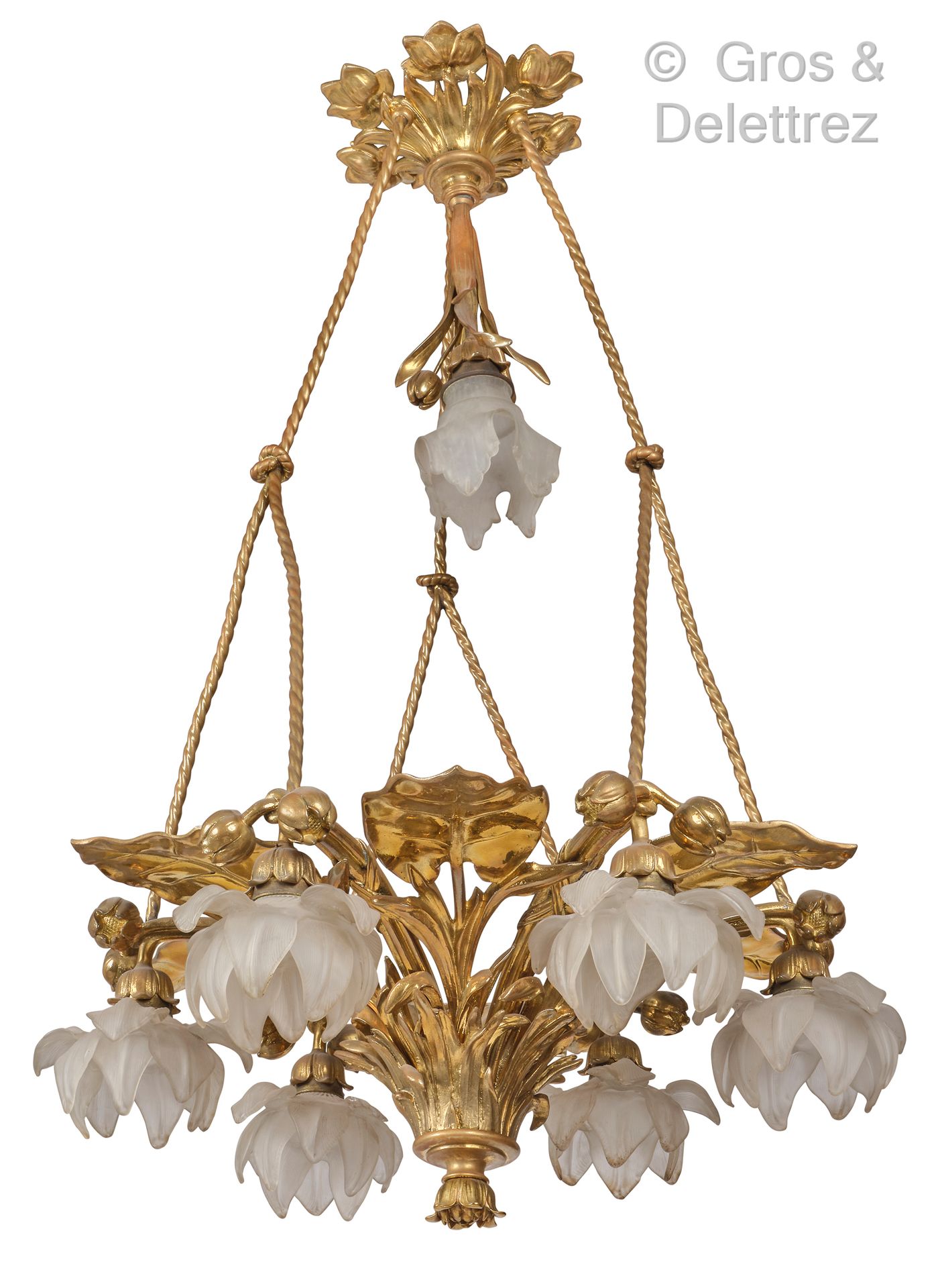 EUGÈNE SOLEAU (XIX-XXe), éditeur à Paris Chandelier with gilded bronze frame wit&hellip;