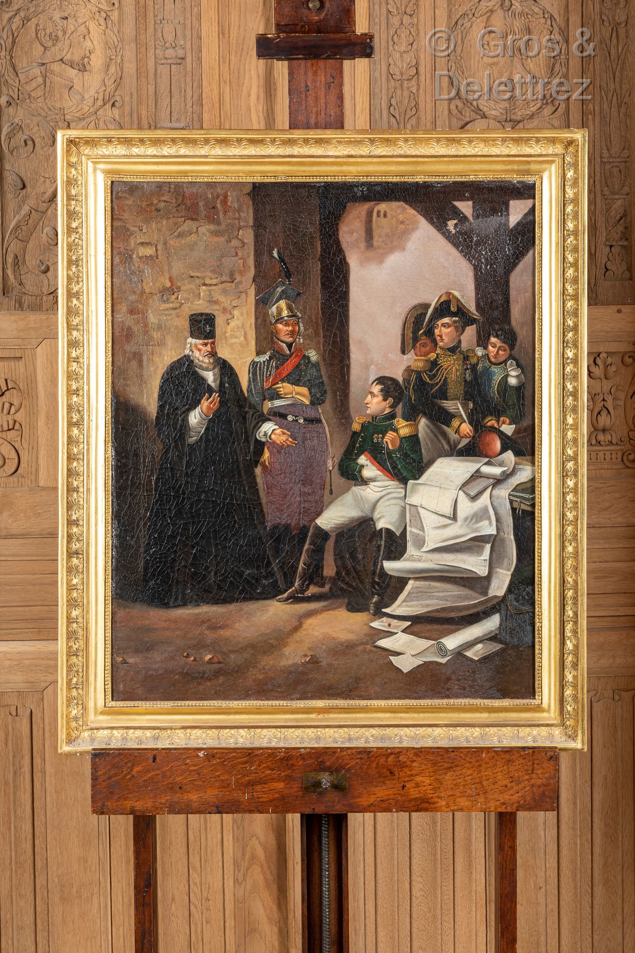 LEDISVES (XIXe) 拿破仑皇帝在斯摩棱斯克当着波尼亚托夫斯基和贝尔蒂埃的面赦免了原教皇K.

布面油画，左下角有签名和日期1820年

73 x 6&hellip;