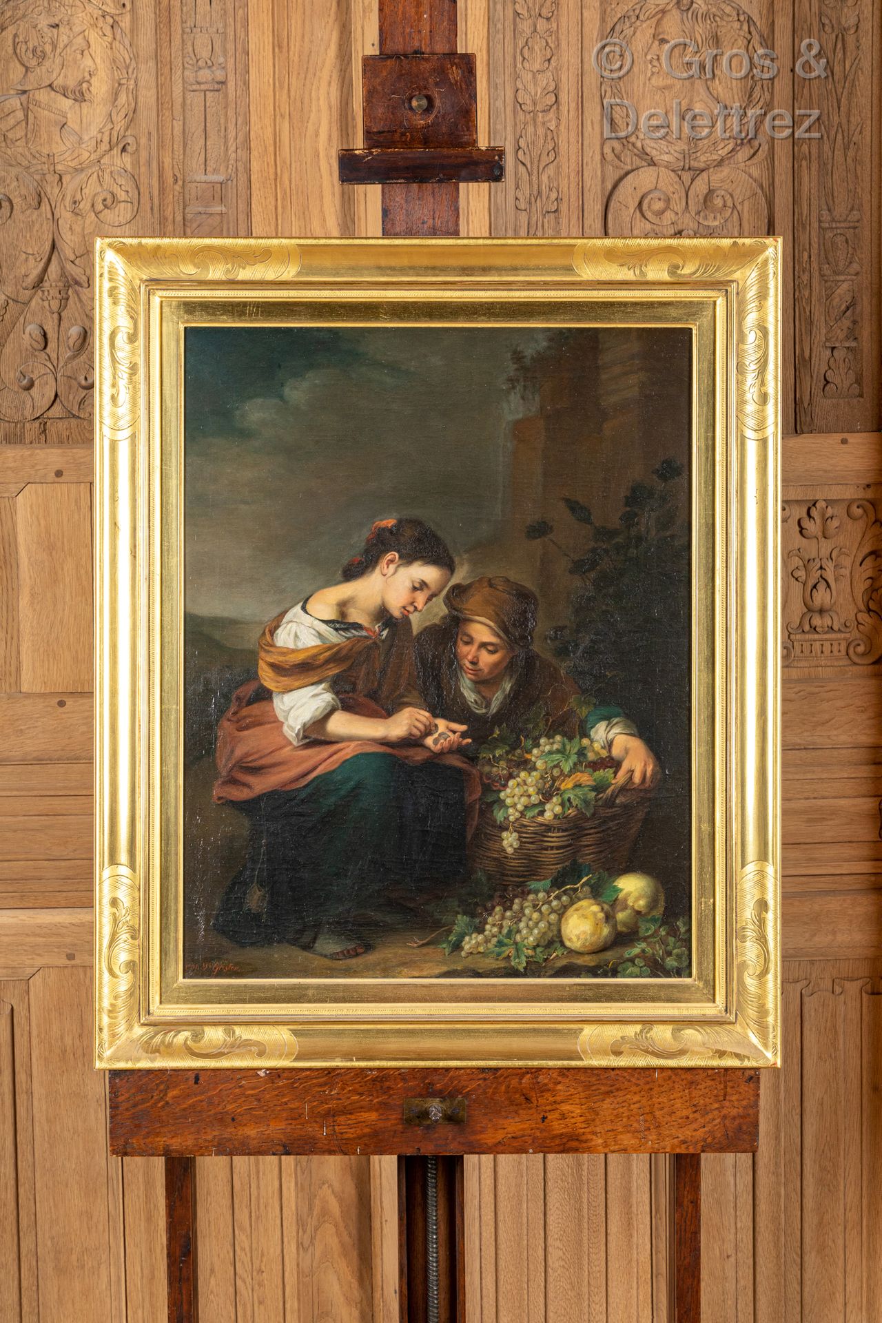 W. JEISLER (XIXe) d'après MURILLO 
卖水果的小贩和玩耍的孩子

一对布面油画，左下和右下都有签名

高：66厘米 - 宽：52&hellip;