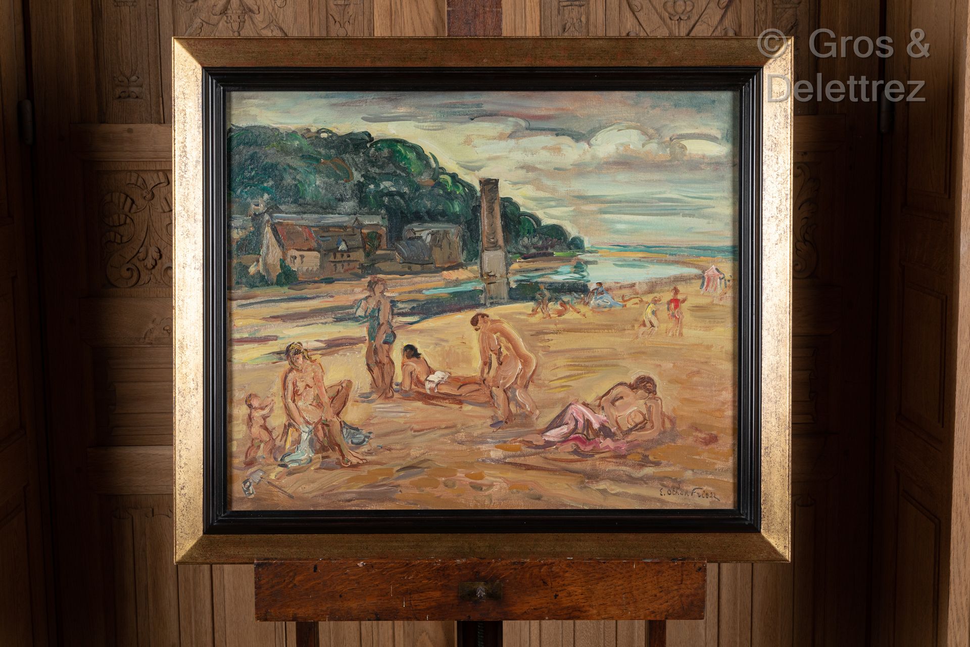 Emile OTHON-FRIESZ (1879-1949) 沐浴在 "Le Mont Joli "的海滩上，洪福莱尔

布面油画，右下角有签名

60 x 7&hellip;