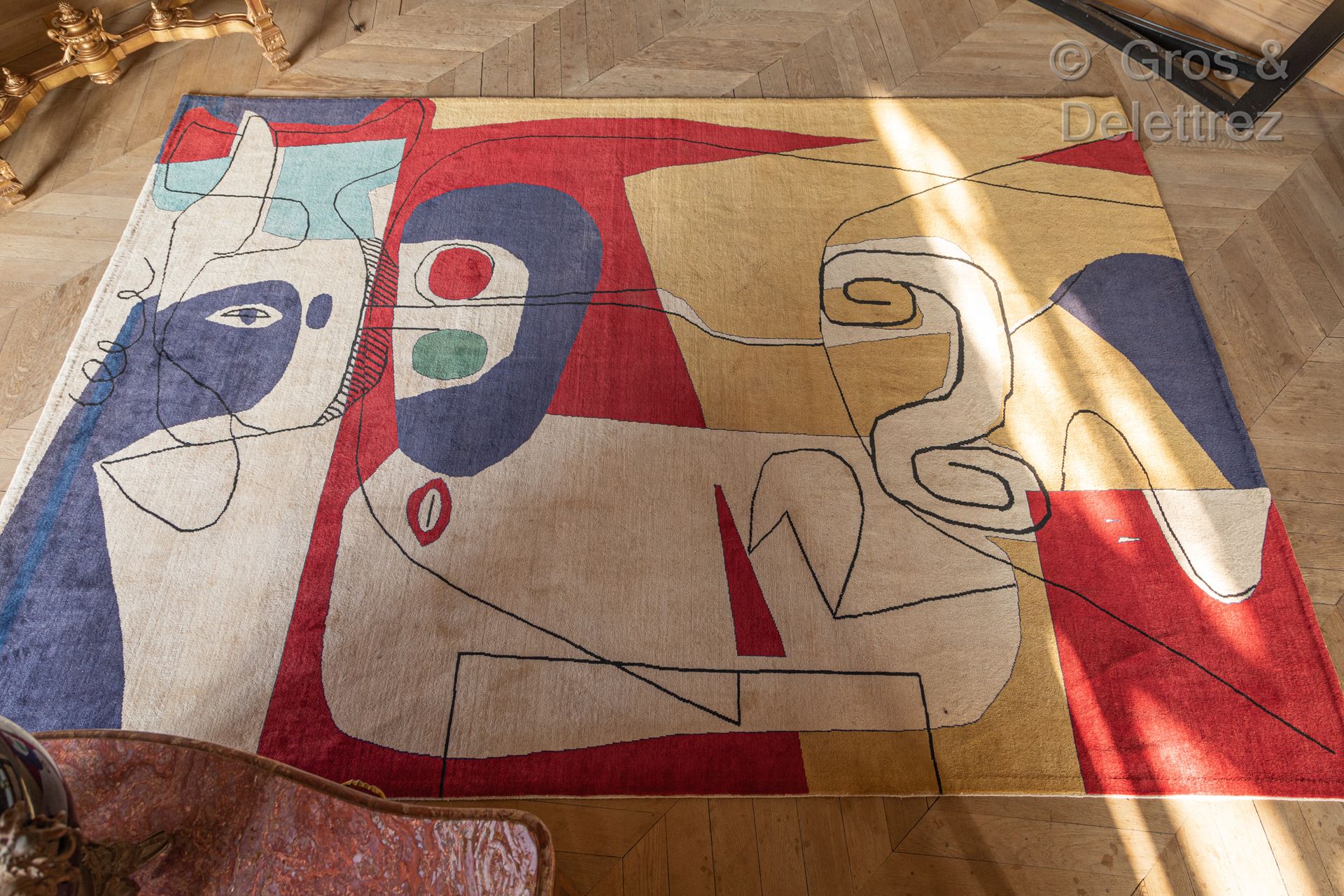 D’après Le Corbusier Handmade wool carpet in white, blue, red and yellow tones w&hellip;