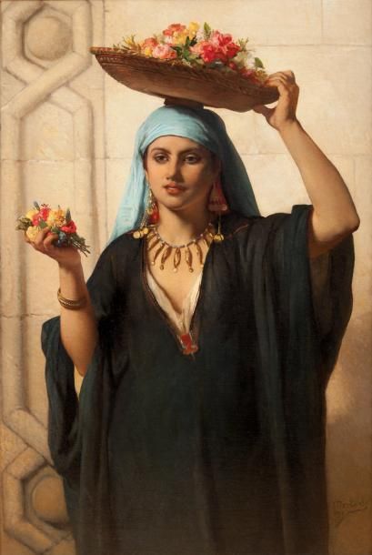 Jan PORTAELS (1818-1895) Marchande de fleurs, Le Caire, 1870 Huile sur toile, si&hellip;
