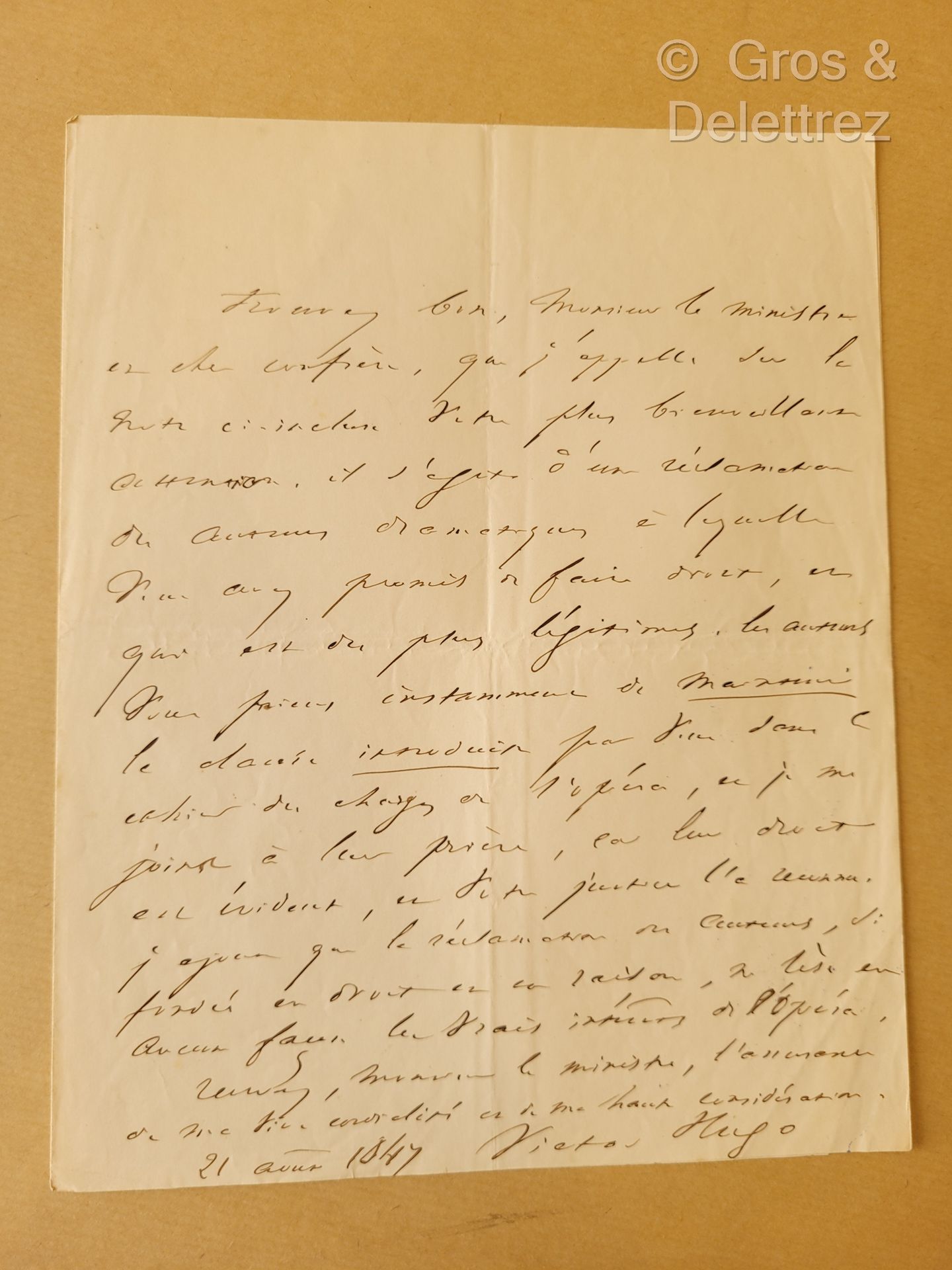 Null 维克多-胡戈。



1847年8月21日署名的长信，"致部长和同事"，作者在信中与歌剧院的戏剧作者一起提出申诉，并要求部长撤销他在歌剧院规格中引入的&hellip;